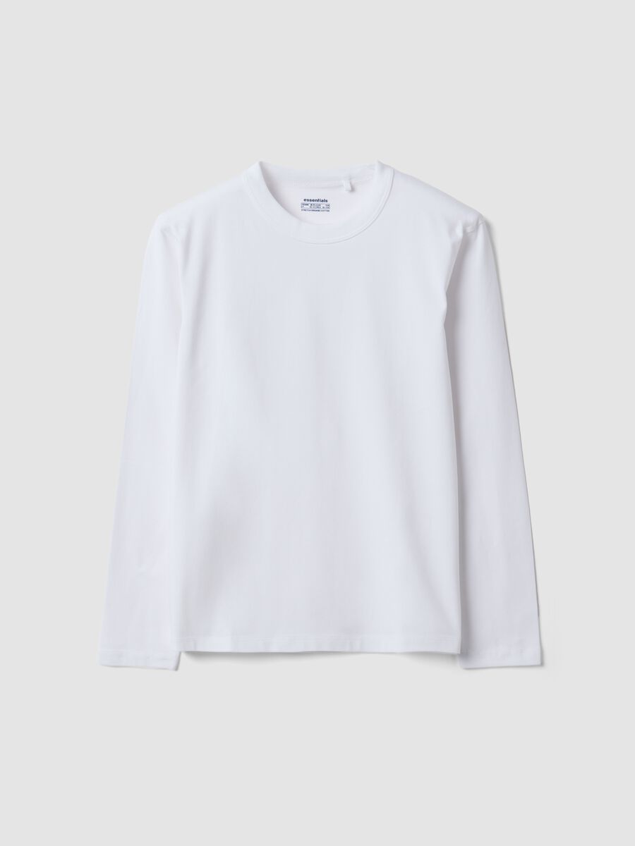 T-shirt bianca in cotone organico elasticizzato regular fit per ragazzo_0