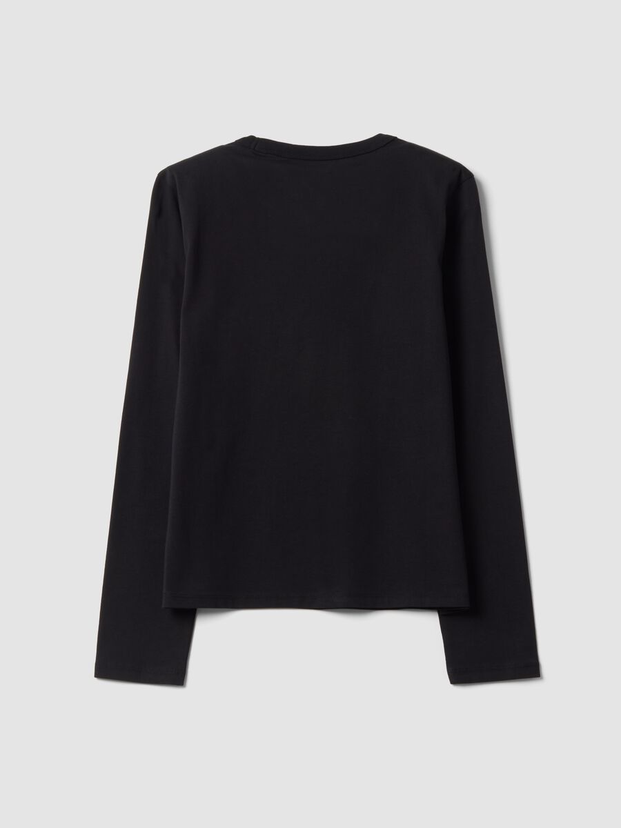 Black long-sleeved pure cotton jersey T-shirt, regular fit_2