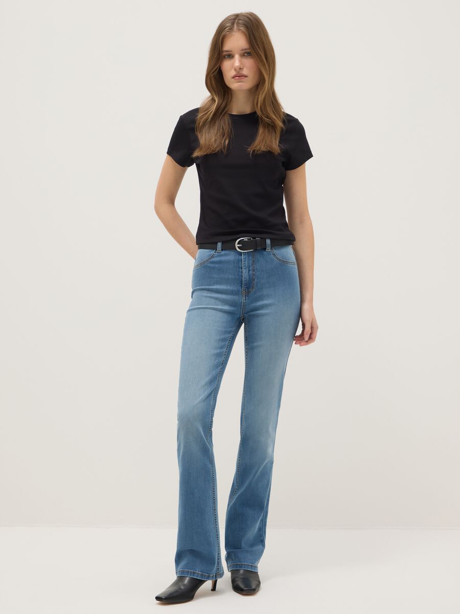 Blue Cotton Blend Flare Fit Jeans_0