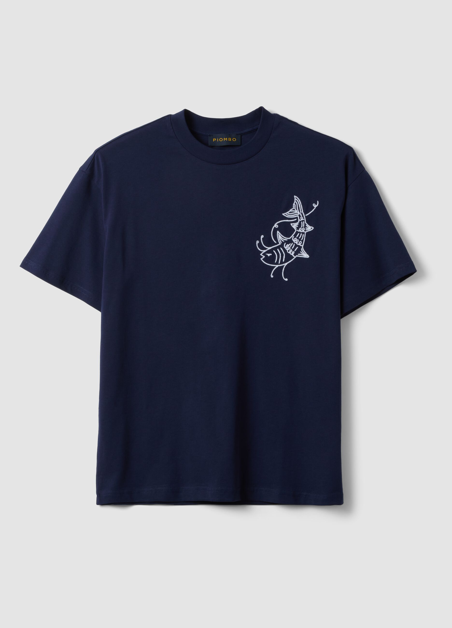Blue pure cotton relaxed-fit T-shirt with embroidered detail