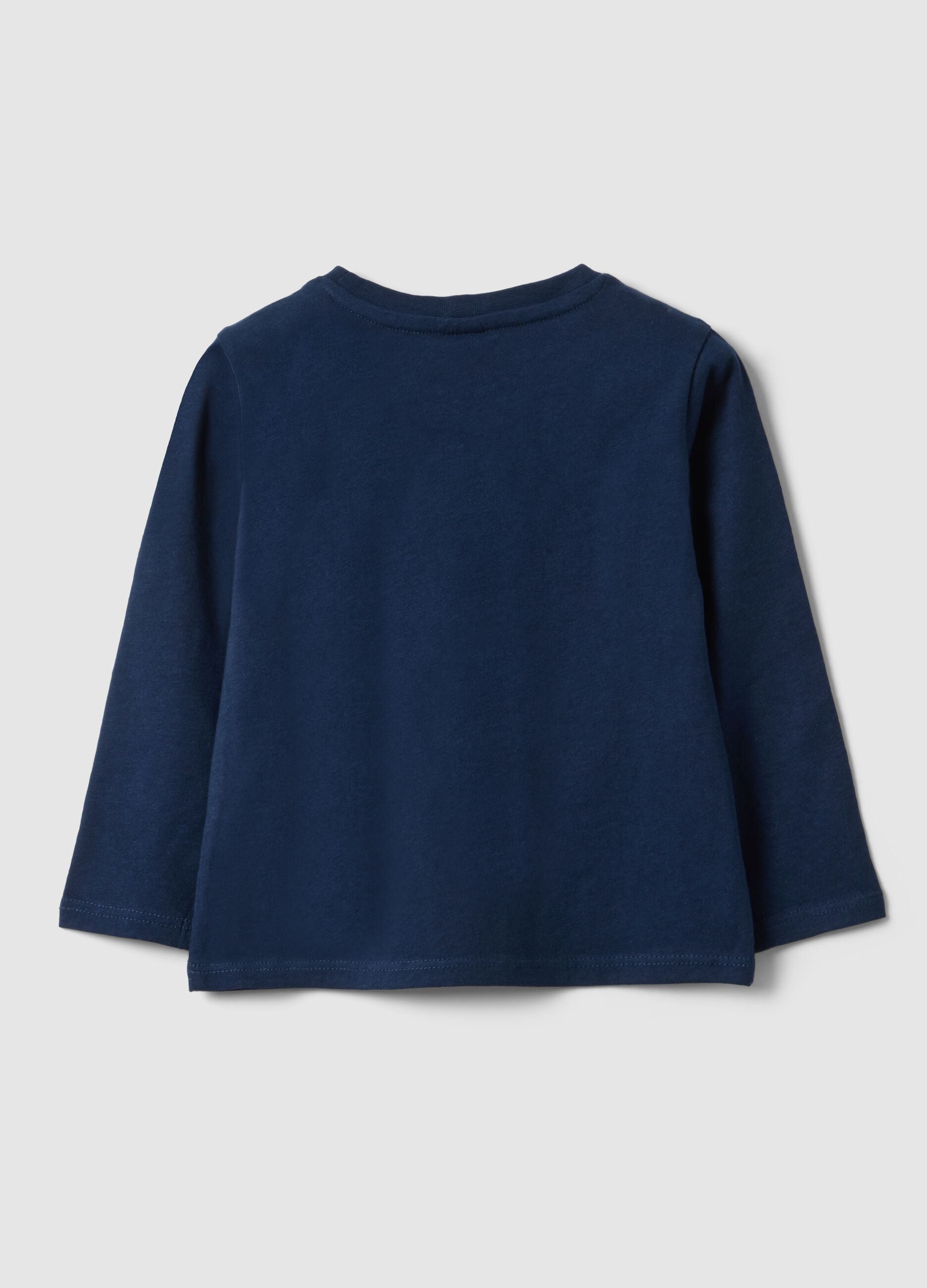 Blue long-sleeved pure cotton T-shirt with regular fit print