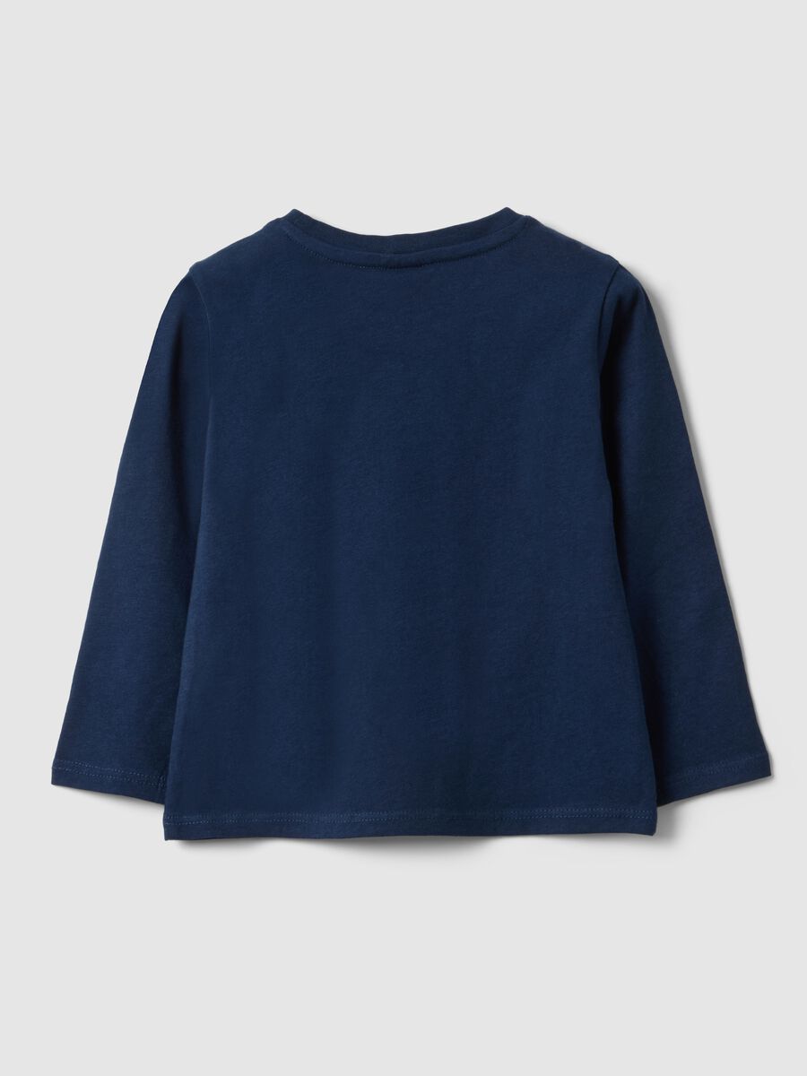 Maglietta blu a maniche lunghe in puro cotone con disegni regular fit_1