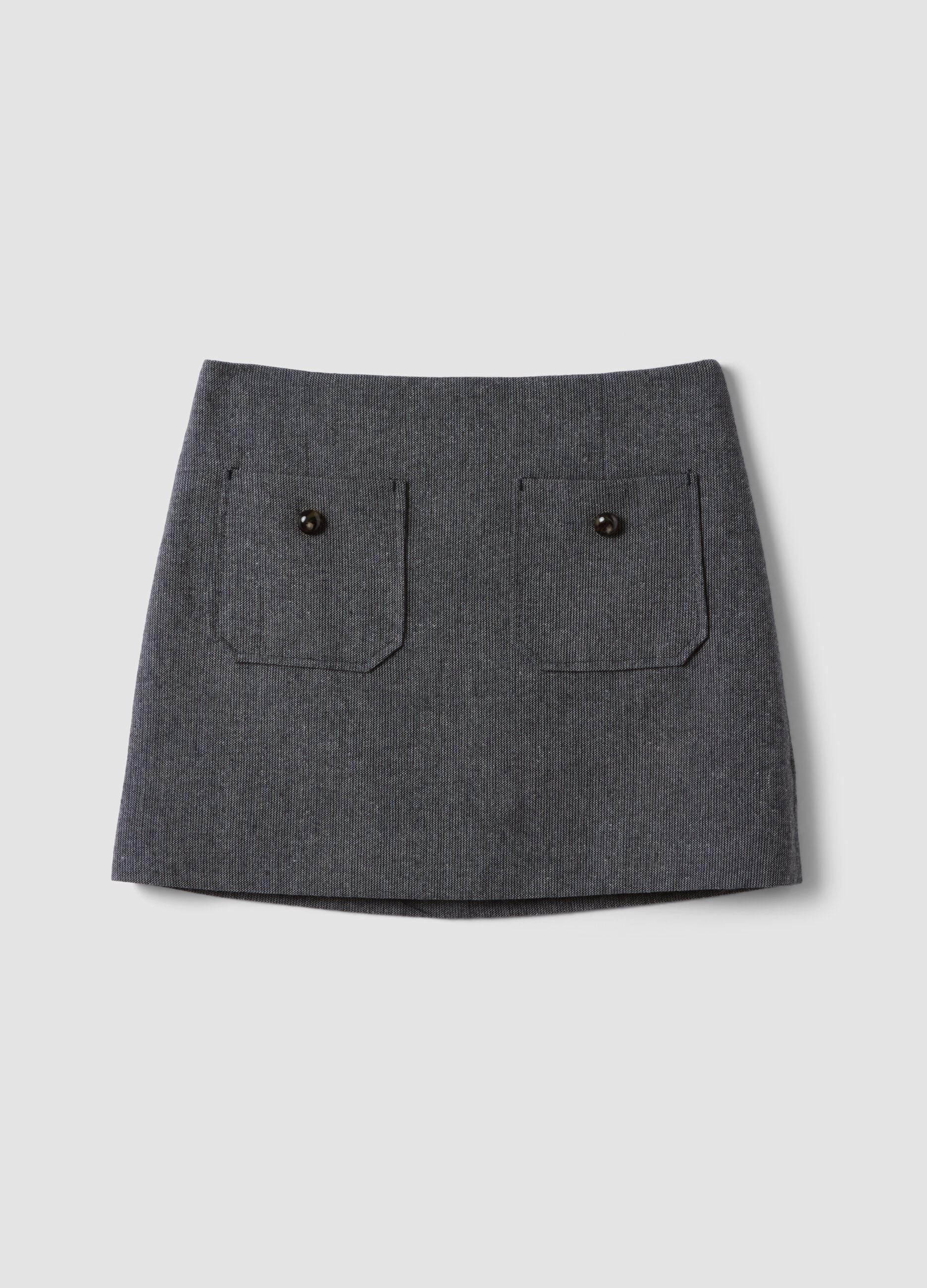 Grey wool-blend and viscose skirt with lining