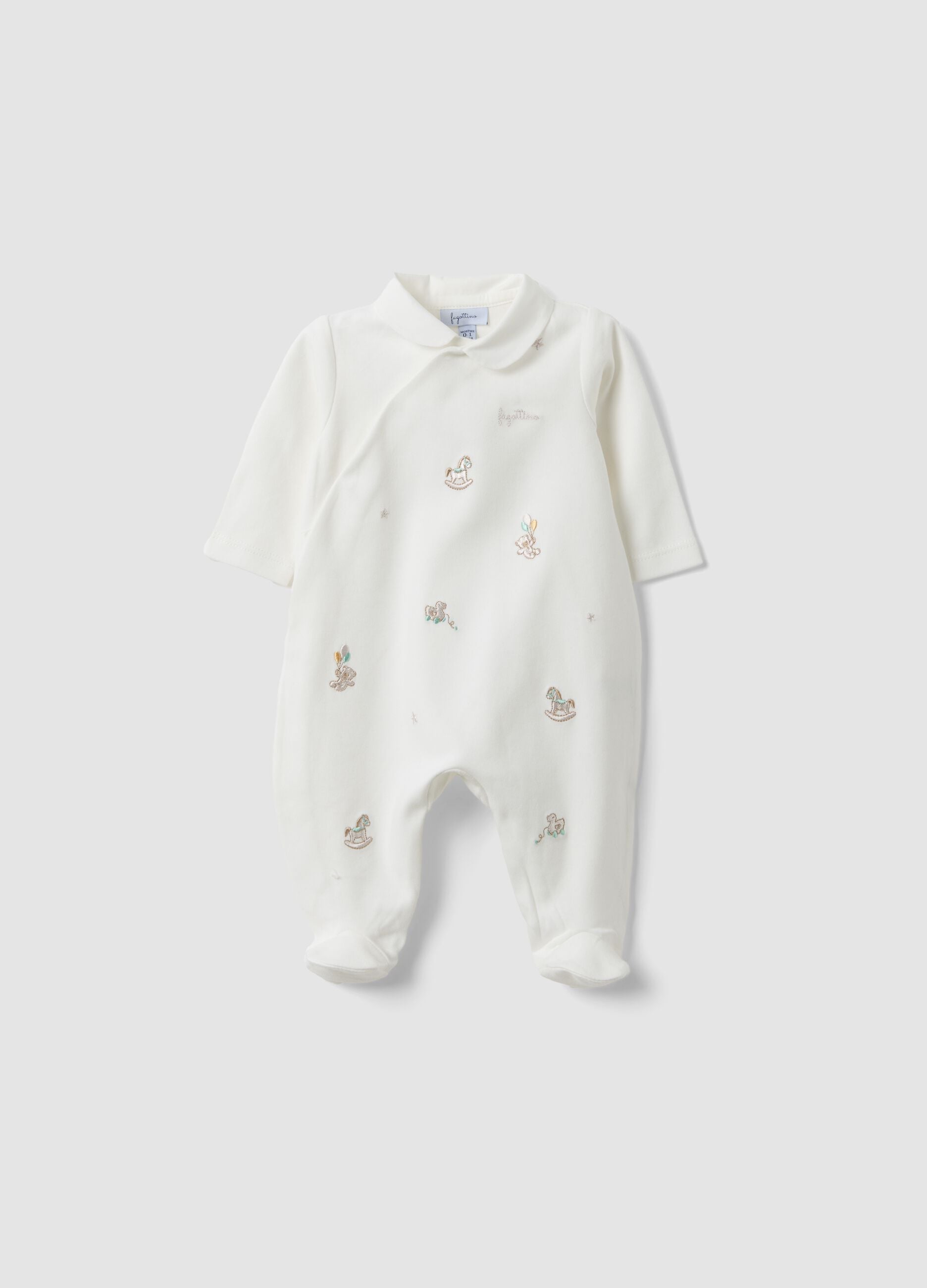 White pure organic cotton sleepsuit with built-in feet