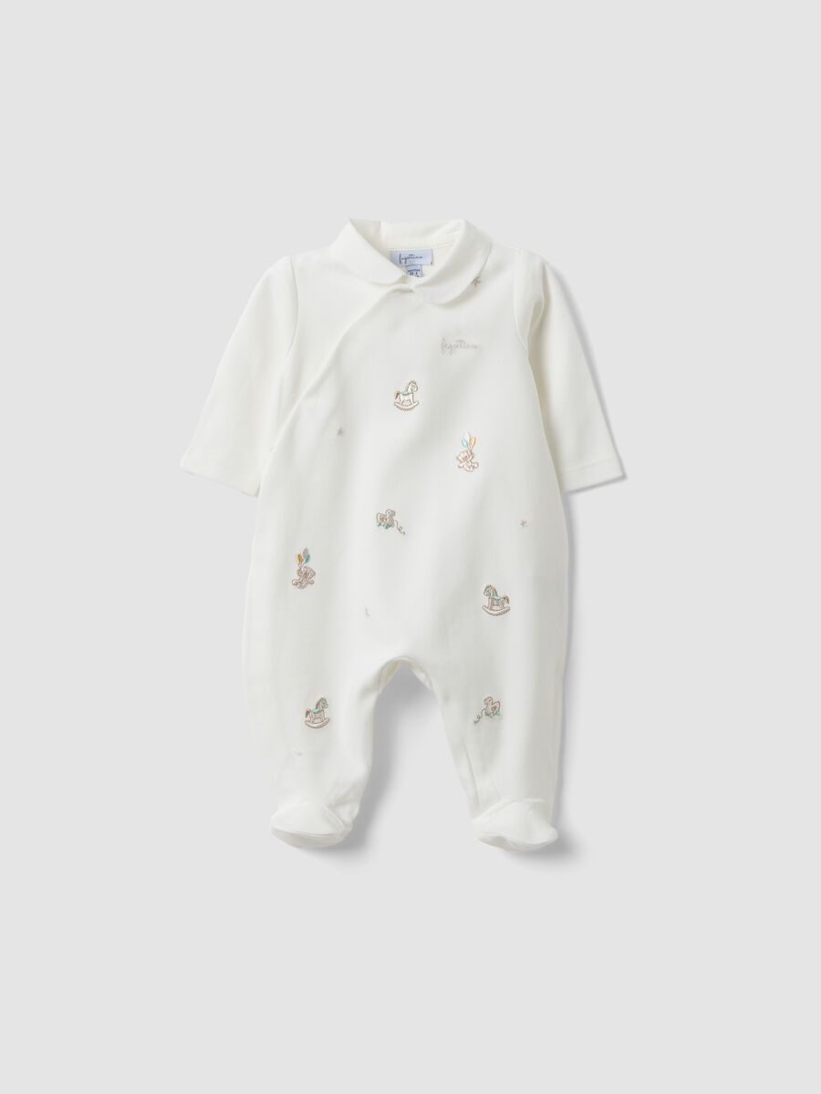 White pure organic cotton sleepsuit with built-in feet_0