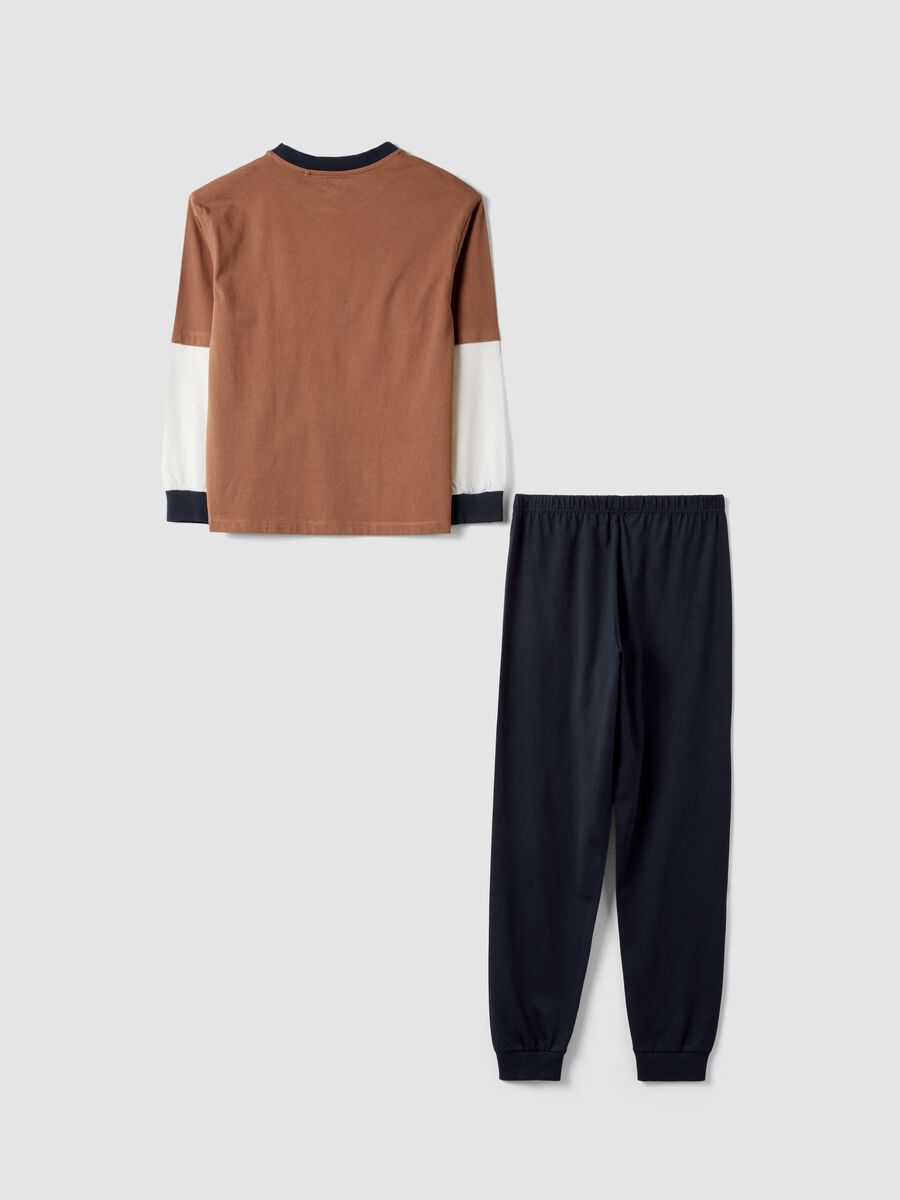 Blue and brown organic cotton crew-neck pyjamas for boys_1
