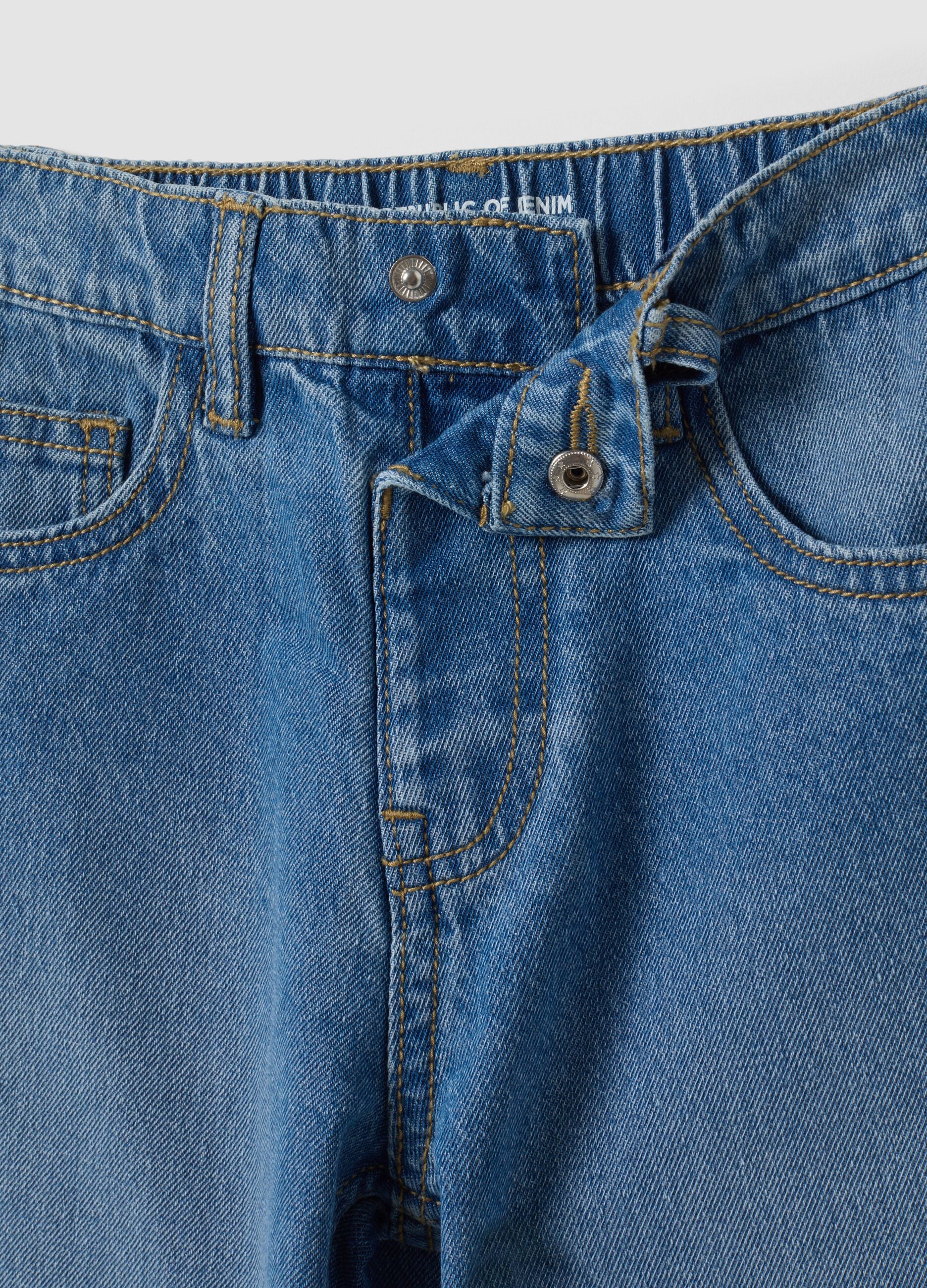 Light Blue Pure Cotton Wide-Leg Jeans for Boys