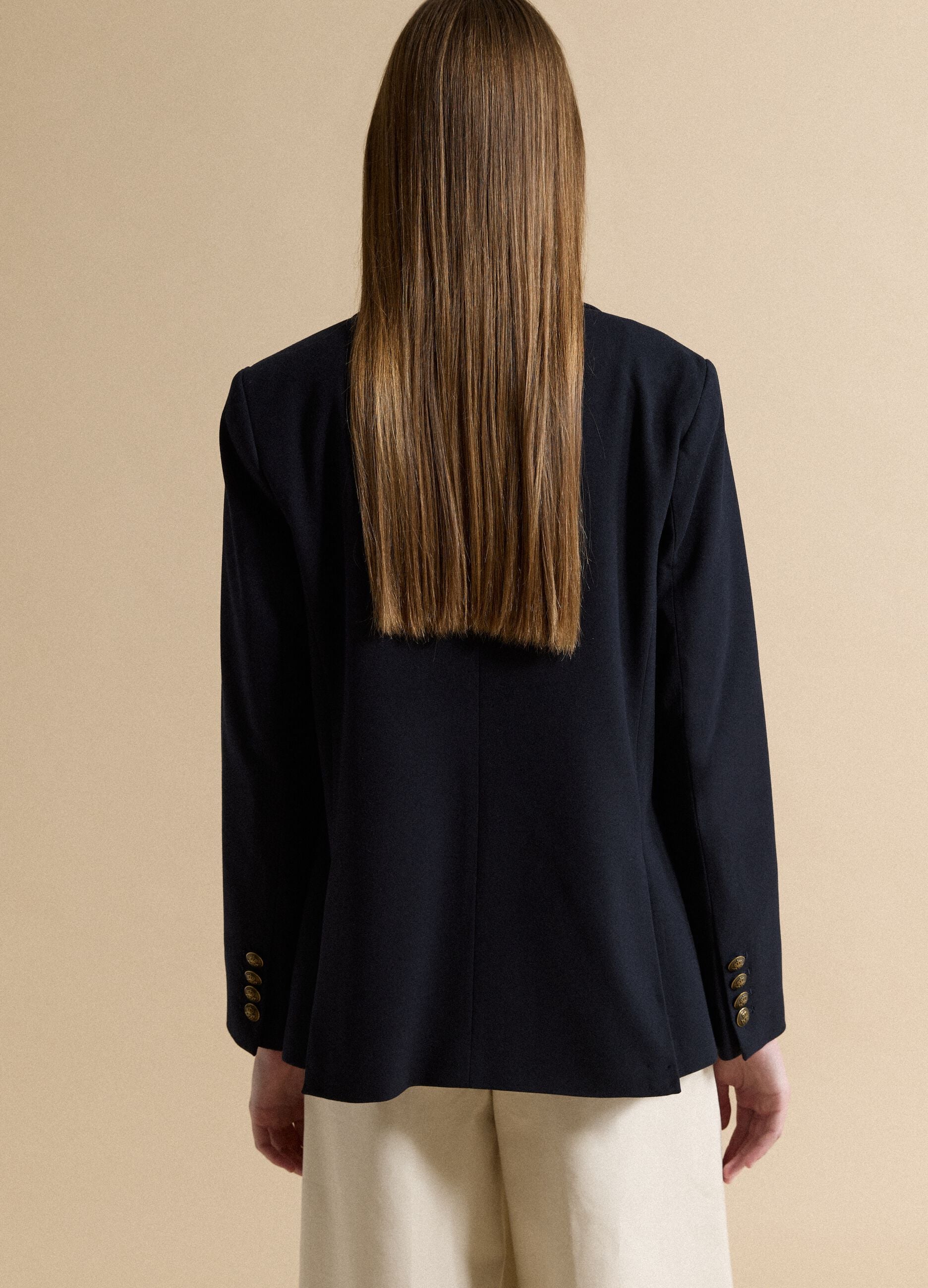 Blue stretch-viscose double-breasted blazer, regular fit