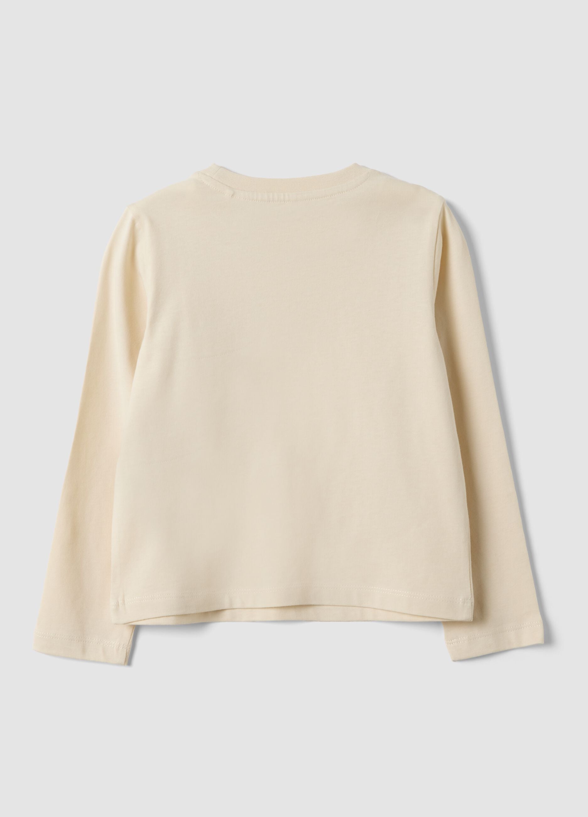 Beige pure organic cotton T-shirt with front print for girls