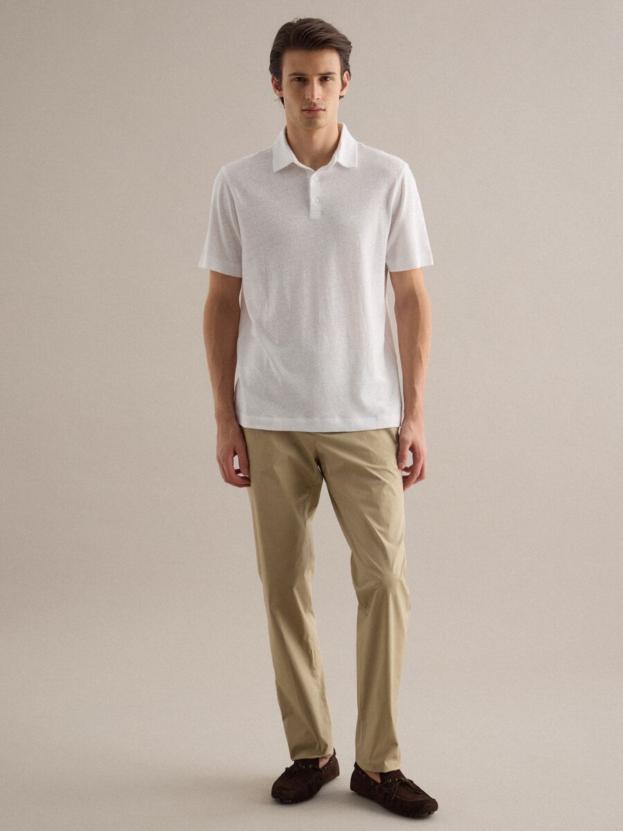 White linen-cotton blend regular fit polo_2