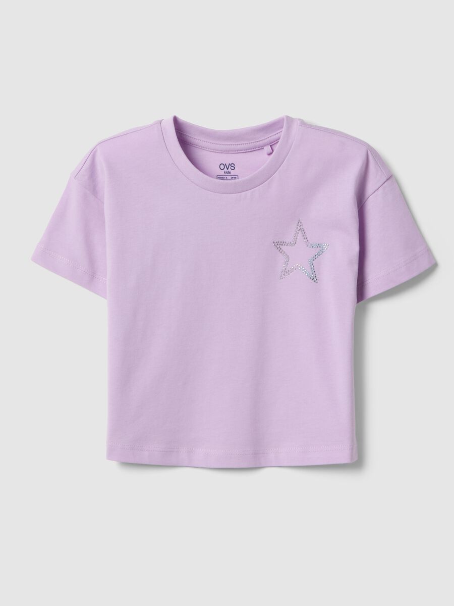 Girls' boxy fit purple pure cotton t-shirt with star_0