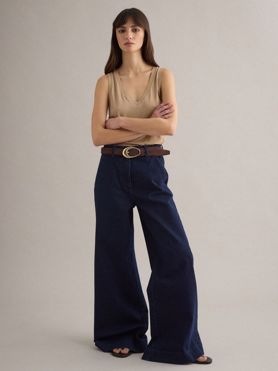 Tank top in misto cotone beige regular fit con scollo a V_2