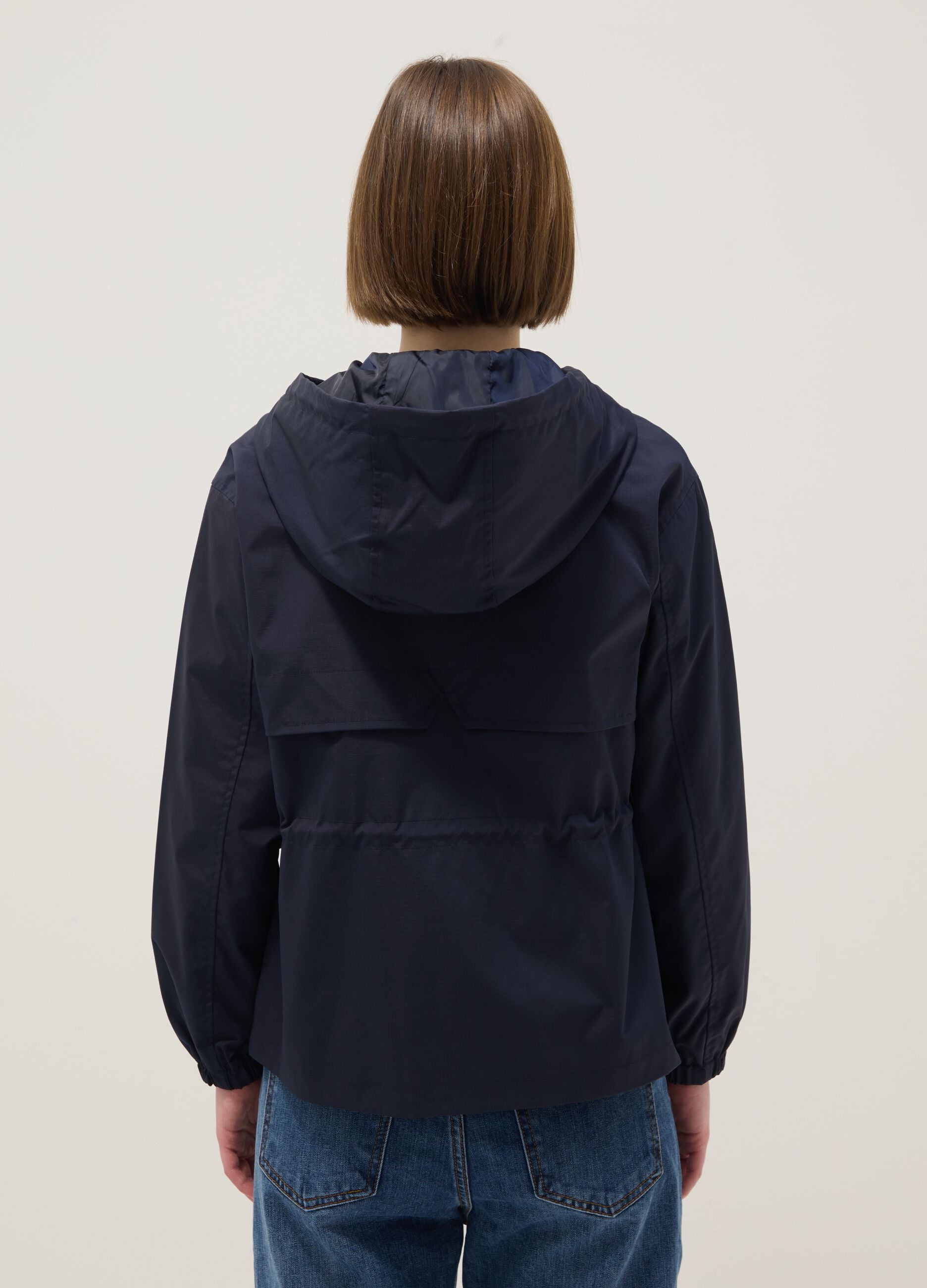 Blue waterproof jacket regular fit with pockets and hood