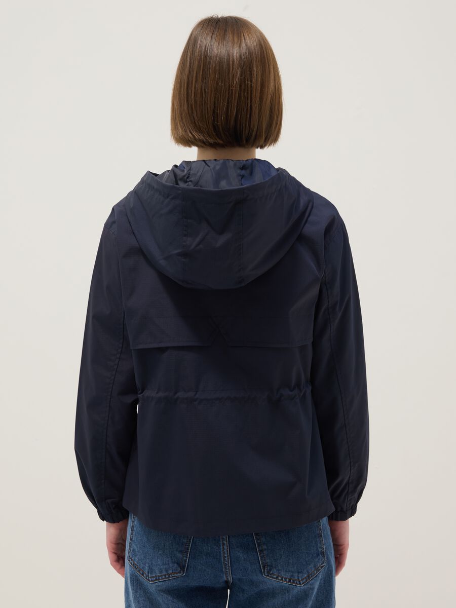 Blue waterproof jacket regular fit with pockets and hood_3