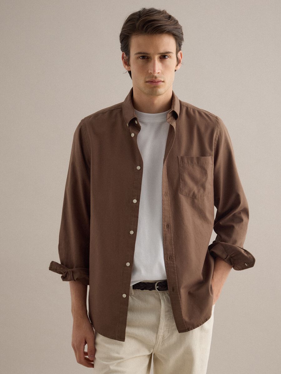 Brown shirt in pure cotton regular fit_1