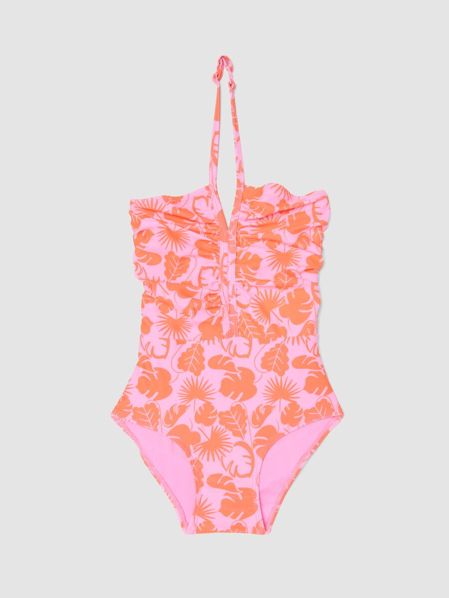 Girls&rsquo; pink tropical print stretch swimsuit_0
