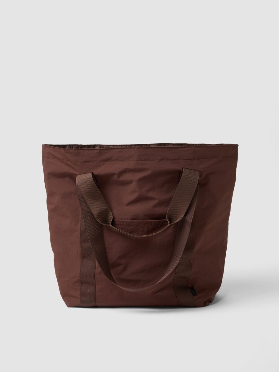 Borsa marrone shopper ripiegabile con doppi manici_0