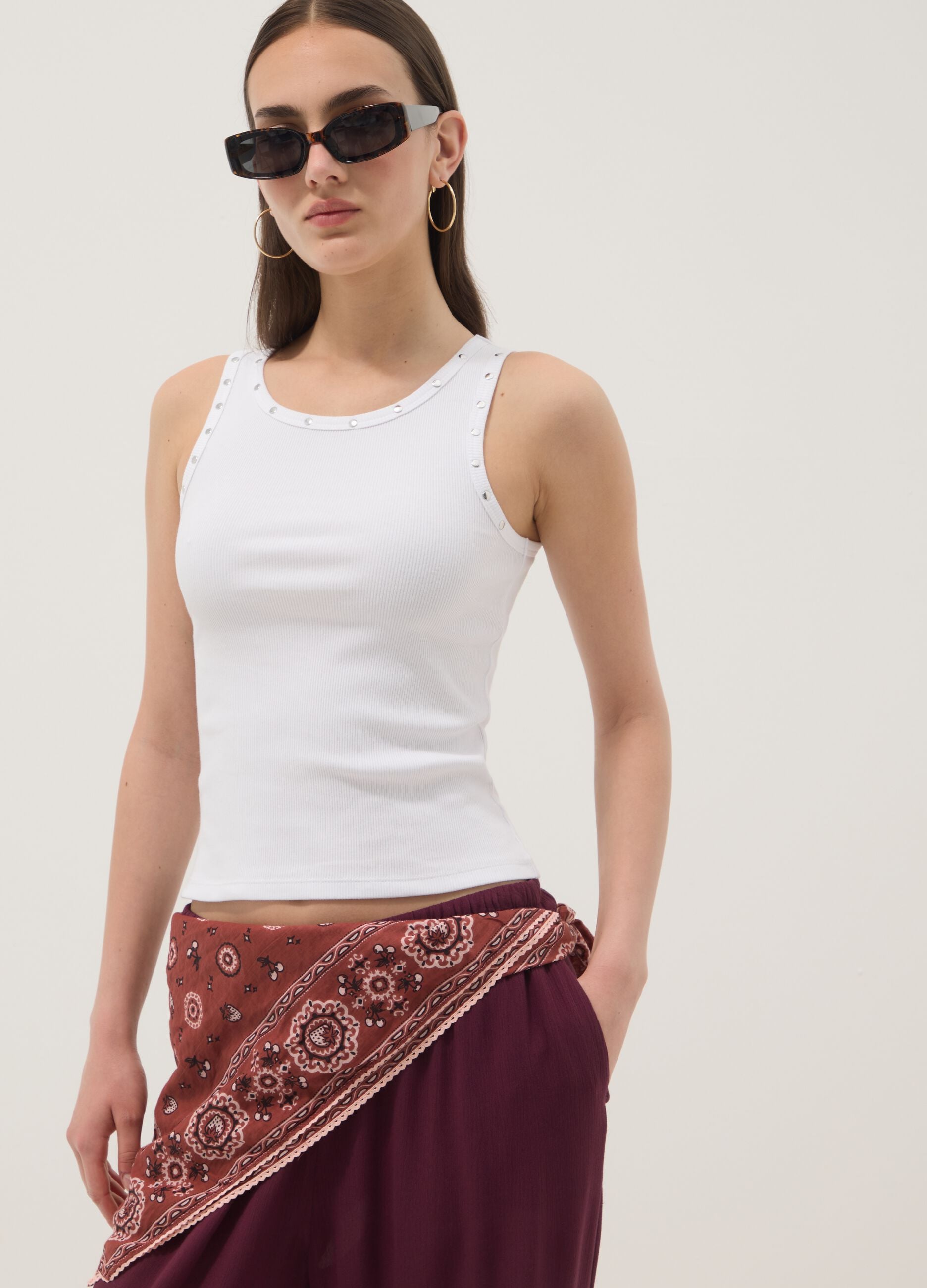 White stretch-cotton tank top