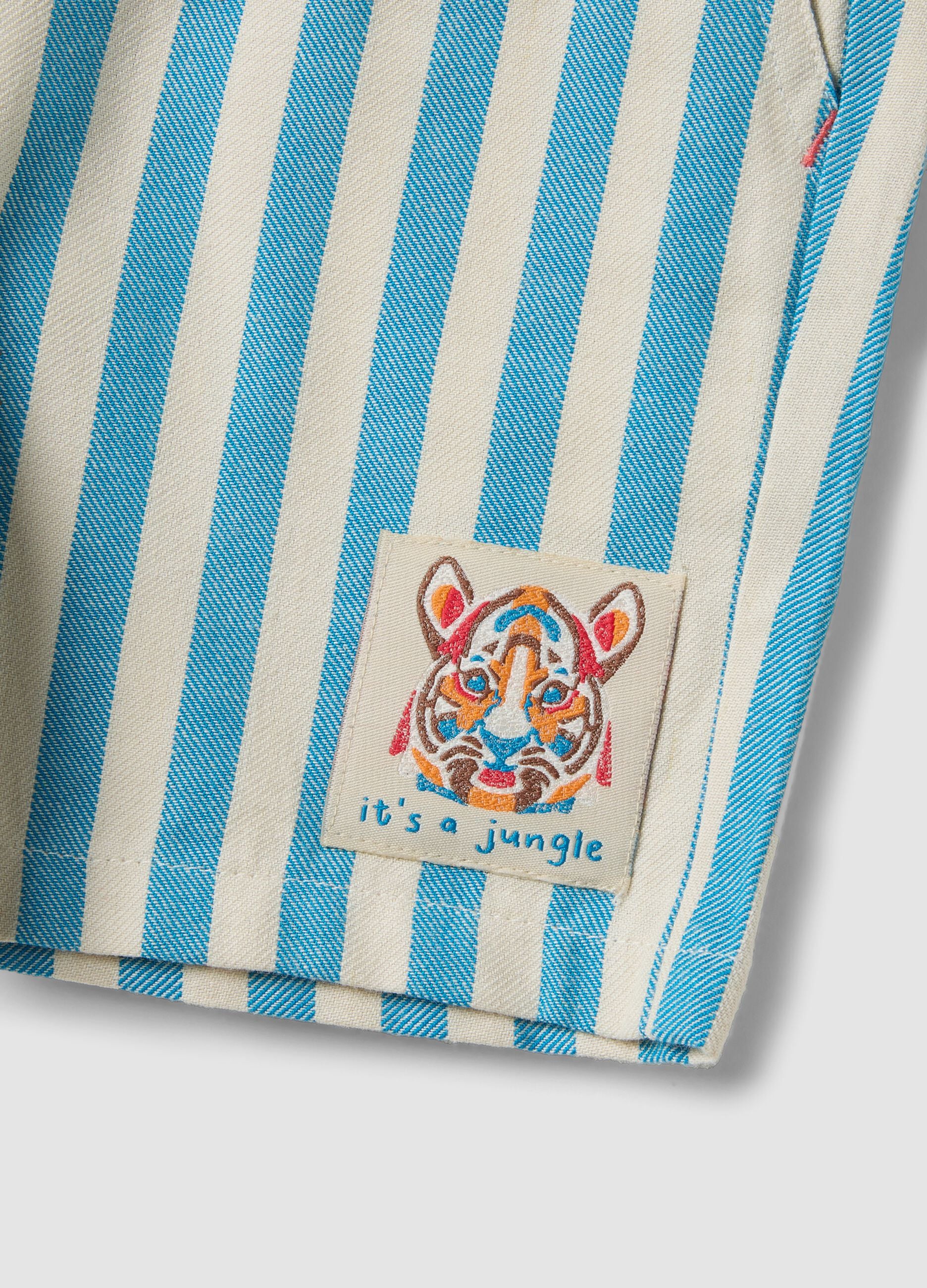 Blue striped pure cotton straight-fit shorts for baby boys