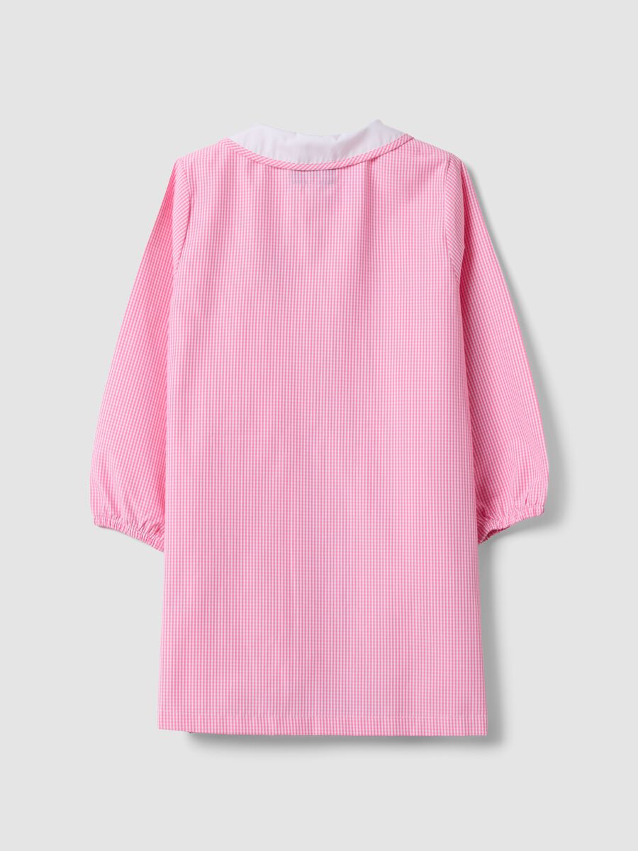 Customisable pink gingham nursery apron with embroidered animals_1