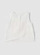 White fitted stretch cotton tank top with floral print for baby girl_1