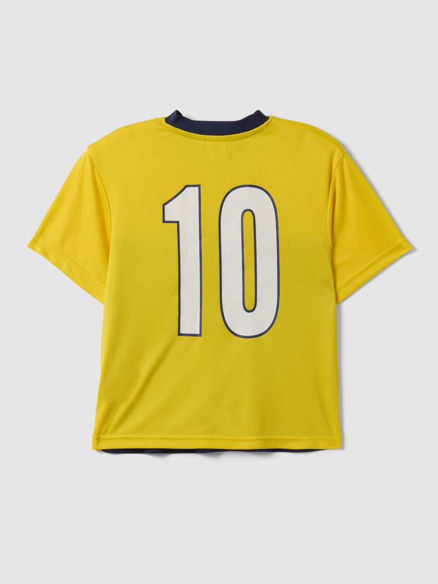 T-shirt gialla e blu regular fit con inserto traforato regular fit per bambino_1
