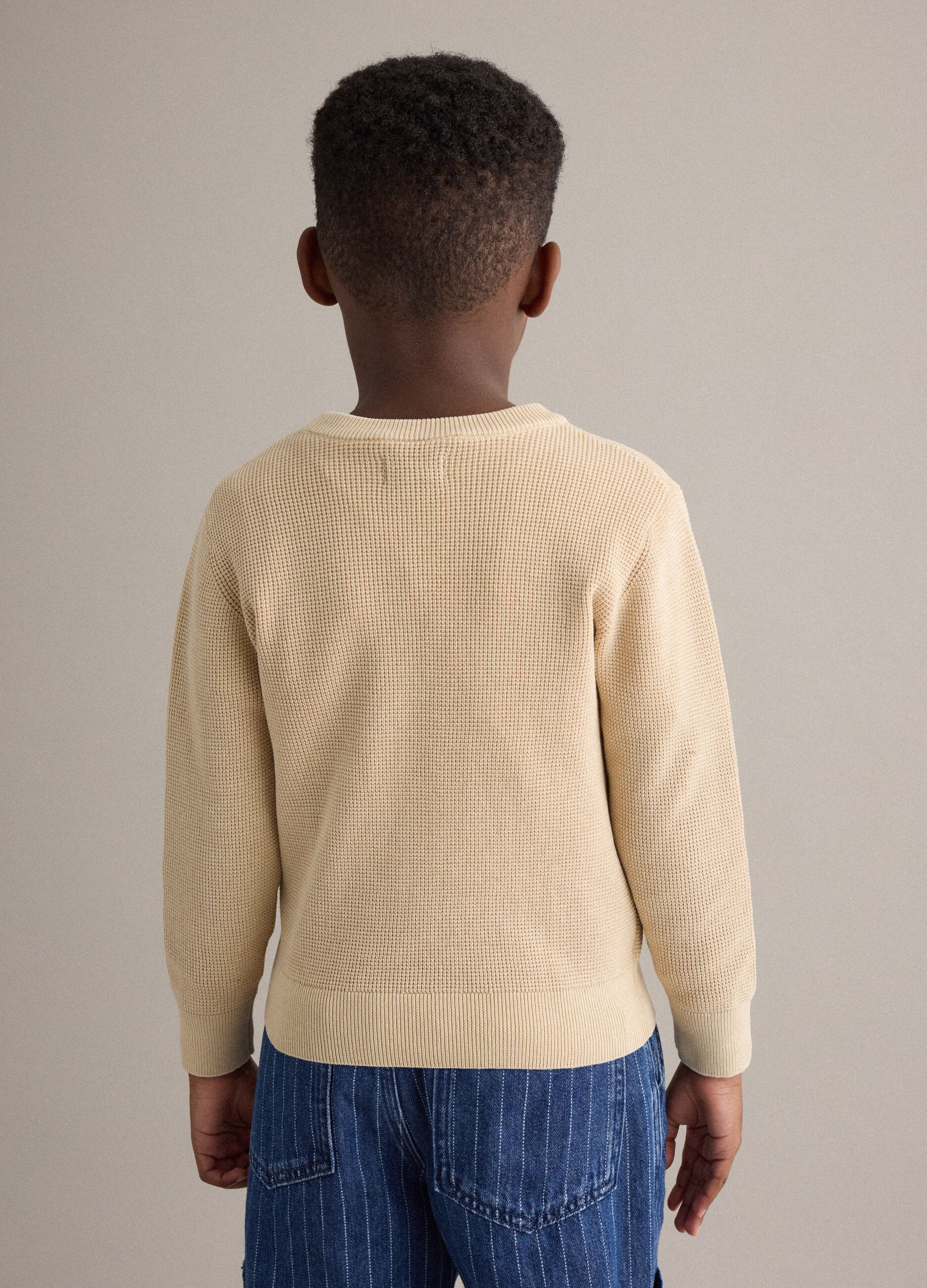 Child's regular fit beige crew neck pure cotton jumper