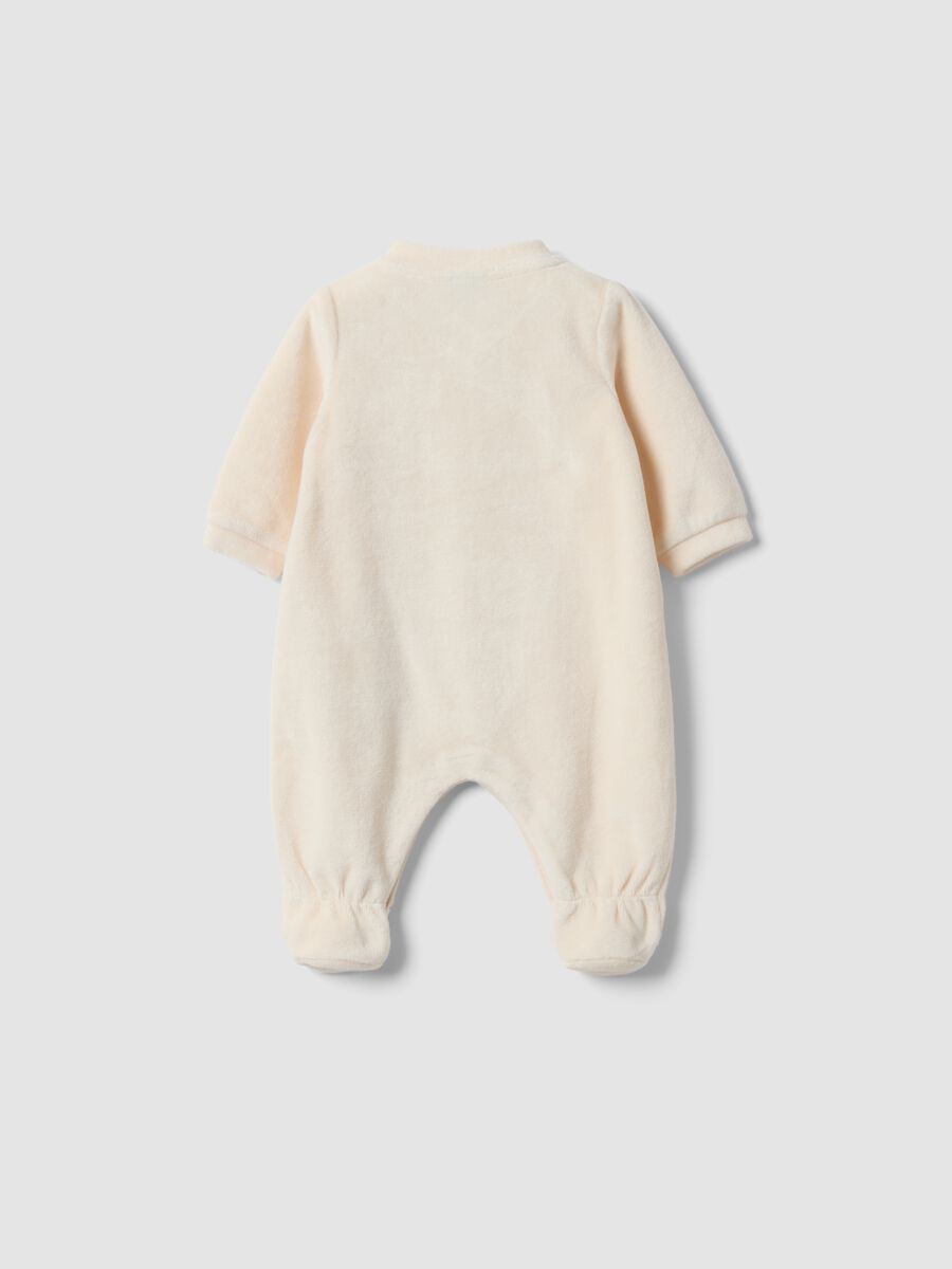Beige organic cotton-blend all-in-one baby sleepsuit with Mickey embroidery_1