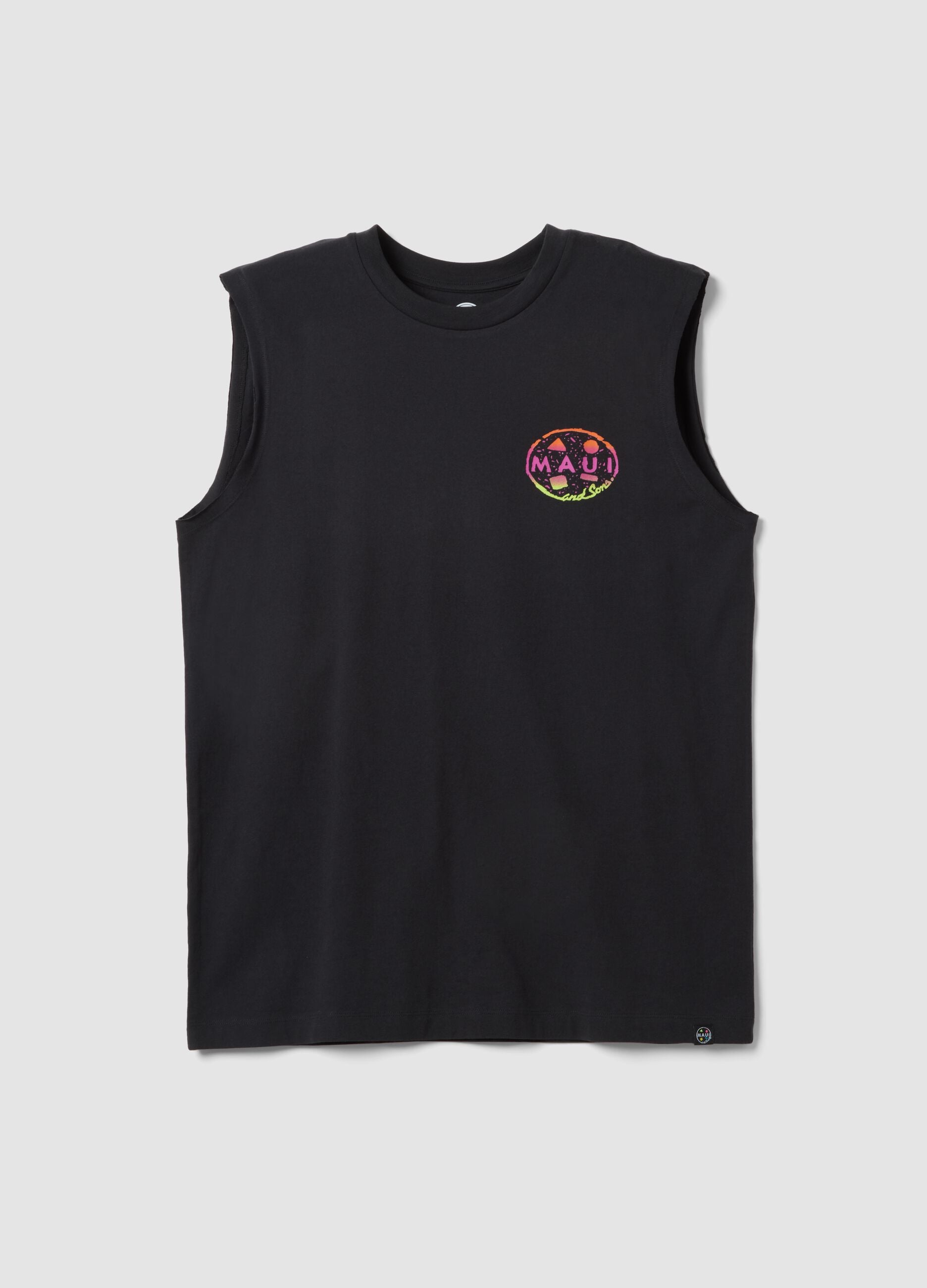 Black pure cotton regular-fit vest top with print
