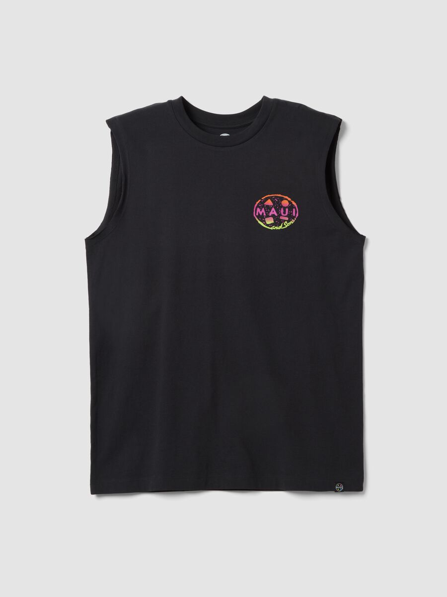 Black pure cotton regular-fit vest top with print_4