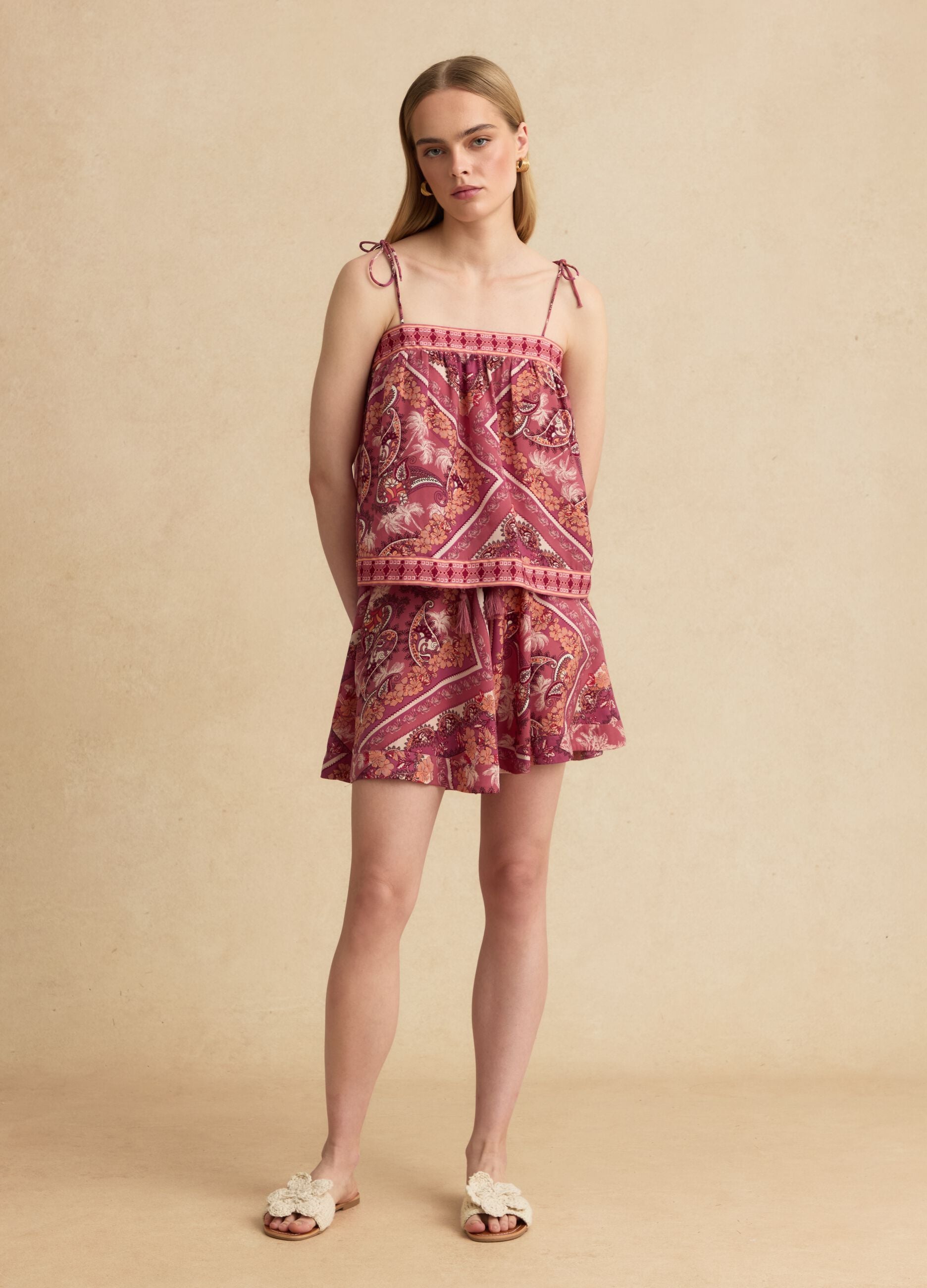 Regular-fit multicolour blouse with thin straps and floral print