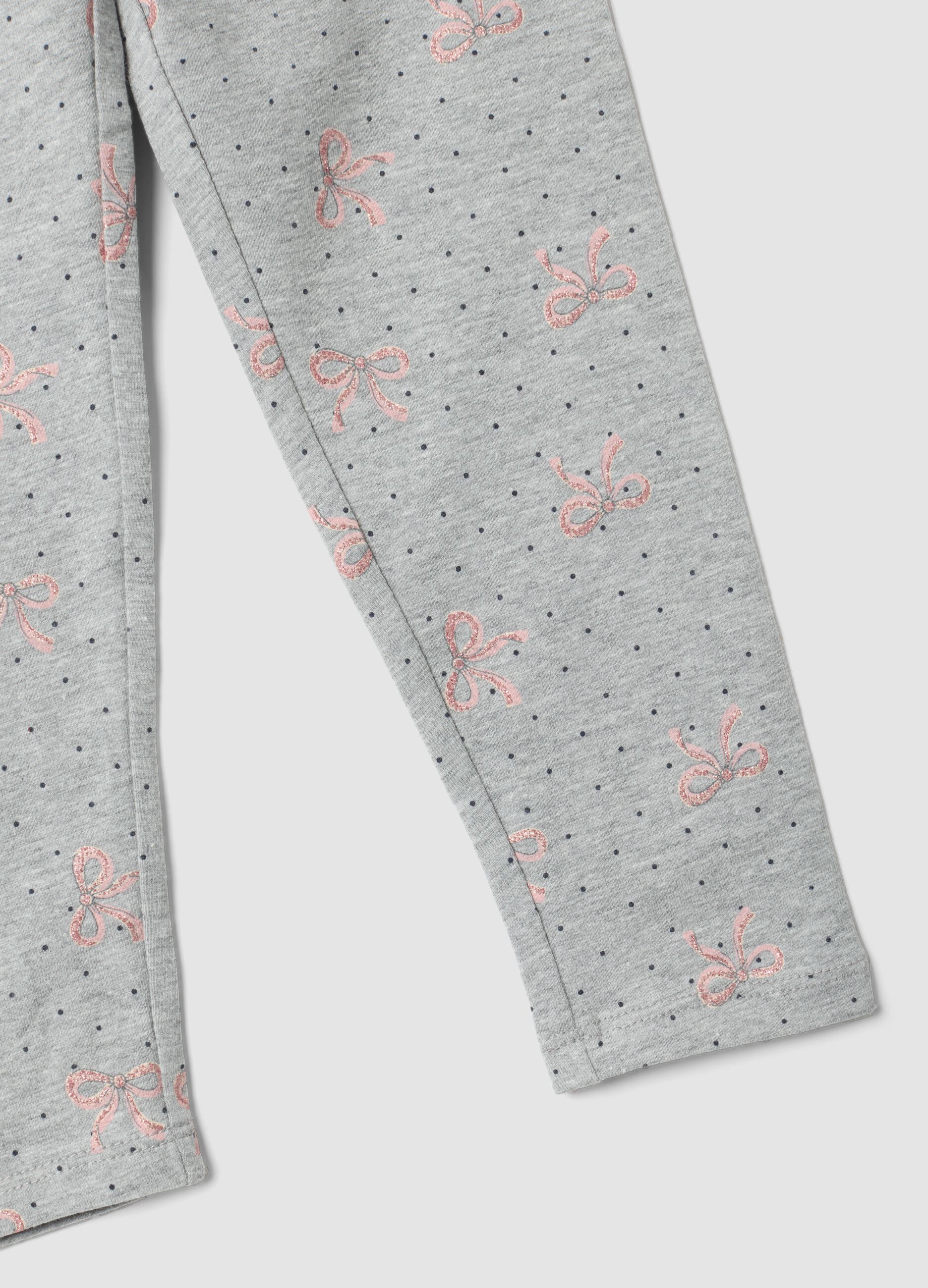 Grey skinny leggings in stretch organic cotton with bows for girls
