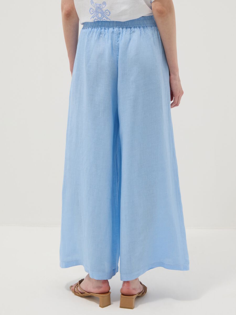 Light blue pure linen wide-leg trousers with a regular fit_2