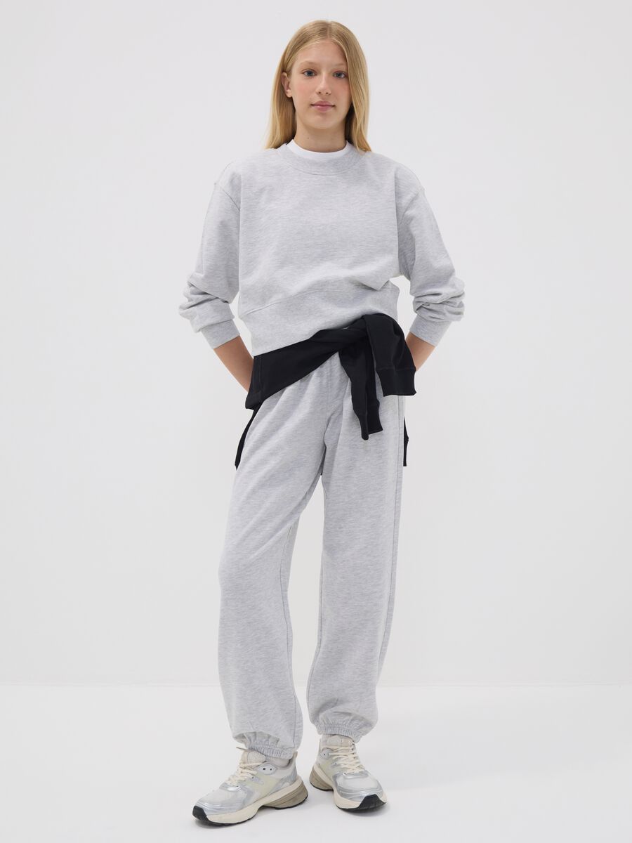 Grey jogger trousers in organic cotton and viscose blend for girls_1