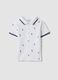 White stretch cotton polo with all-over boat print for boys, regular fit_0