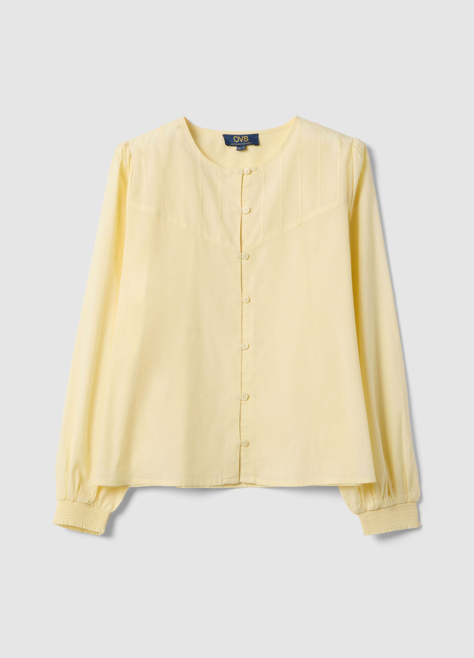 Beige pure cotton regular fit shirt with buttons and rounded collar