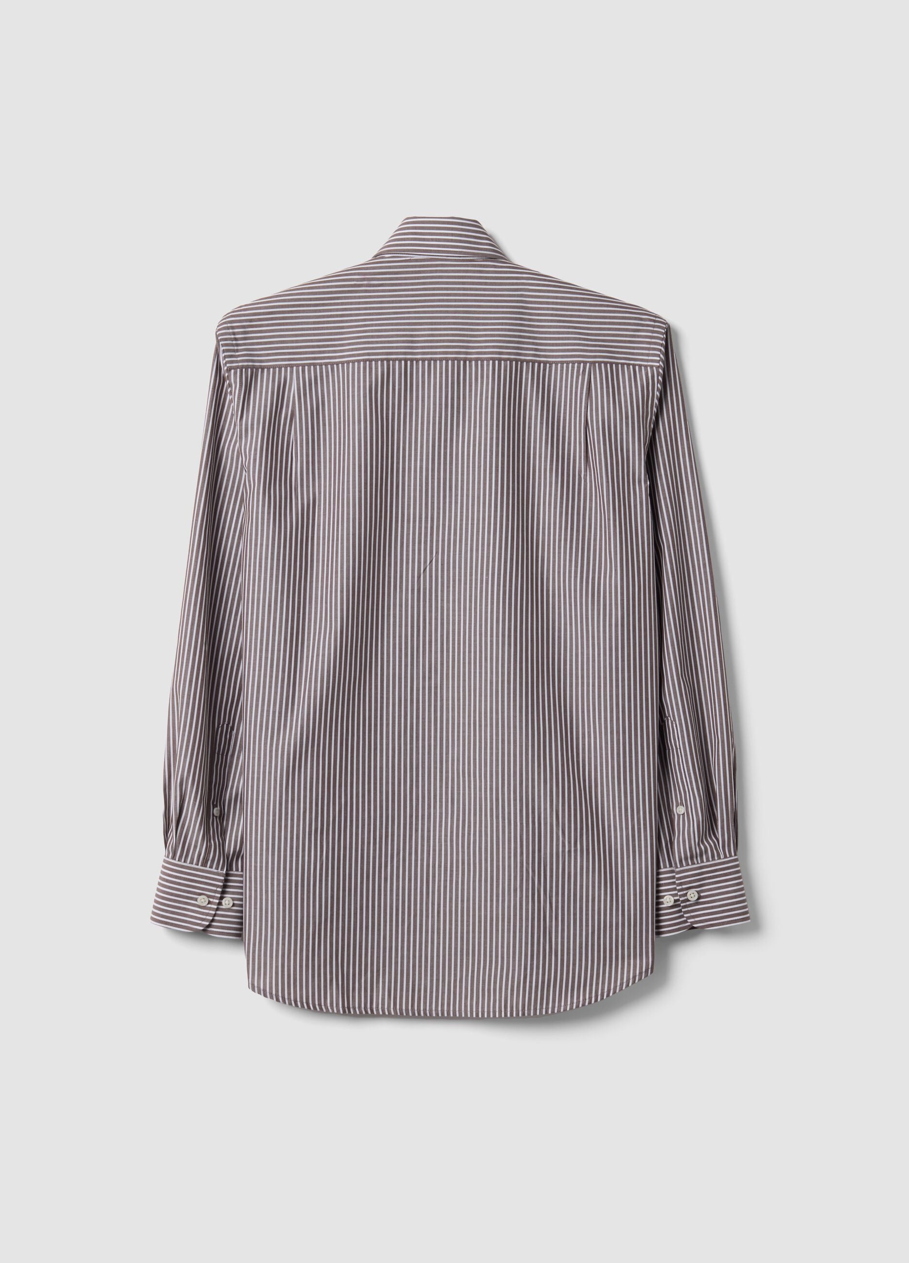 Brown striped cotton-blend button-down collar easy-iron regular-fit shirt
