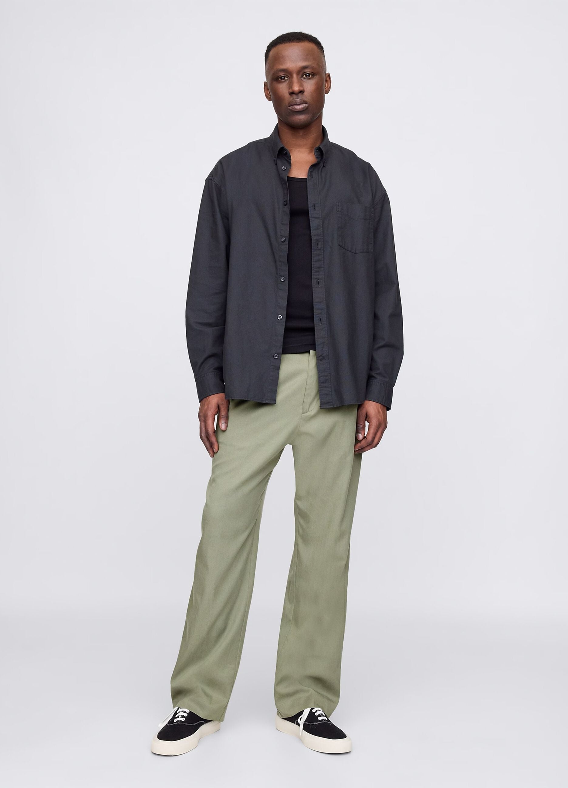 Green wide-leg trousers in Lyocell and cotton