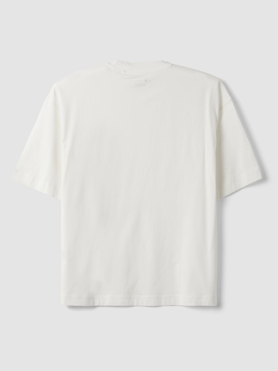 T-shirt bianca in puro cotone girocollo con taschino boxy fit_2