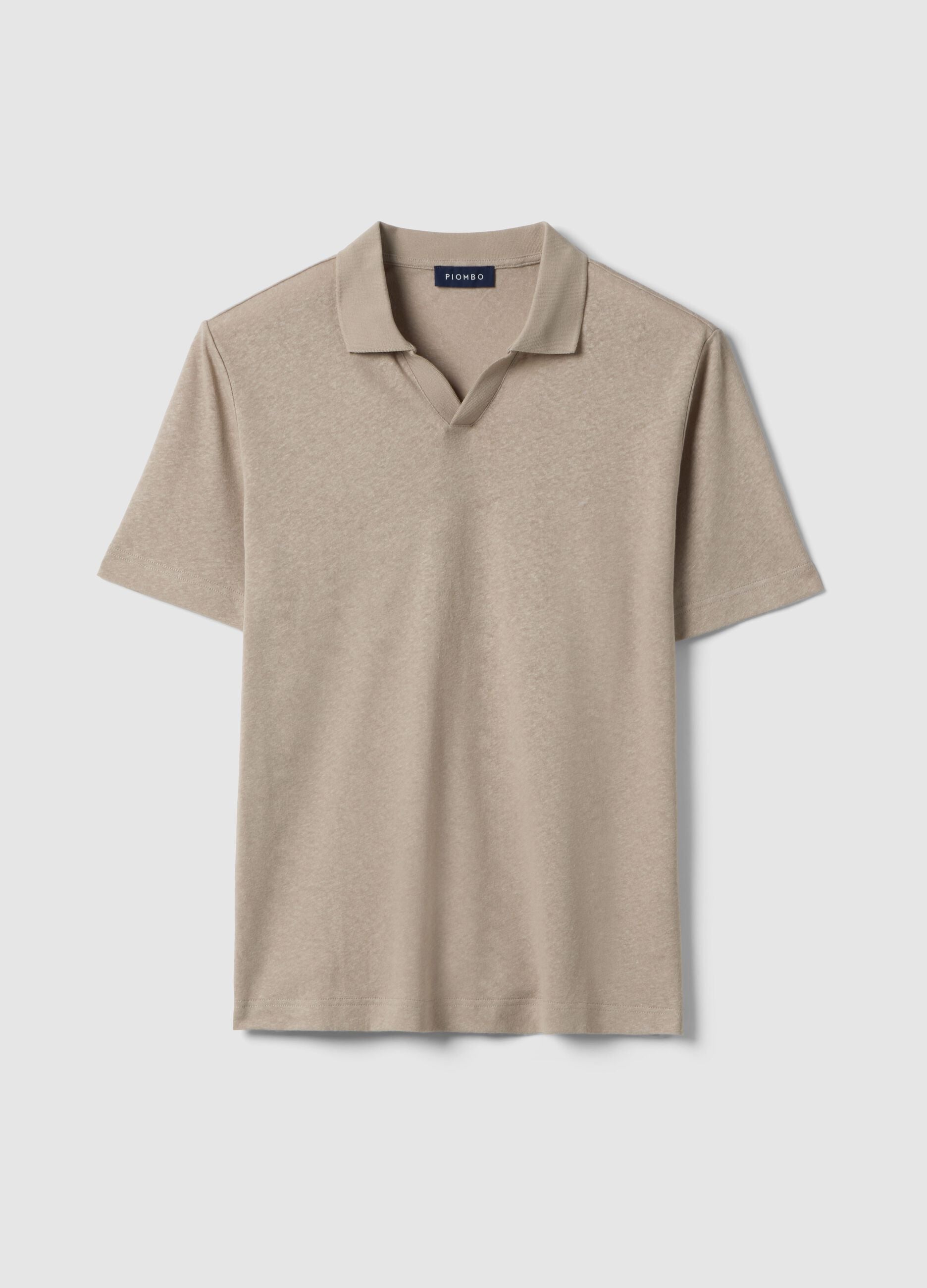 Beige linen and cotton blend polo regular fit