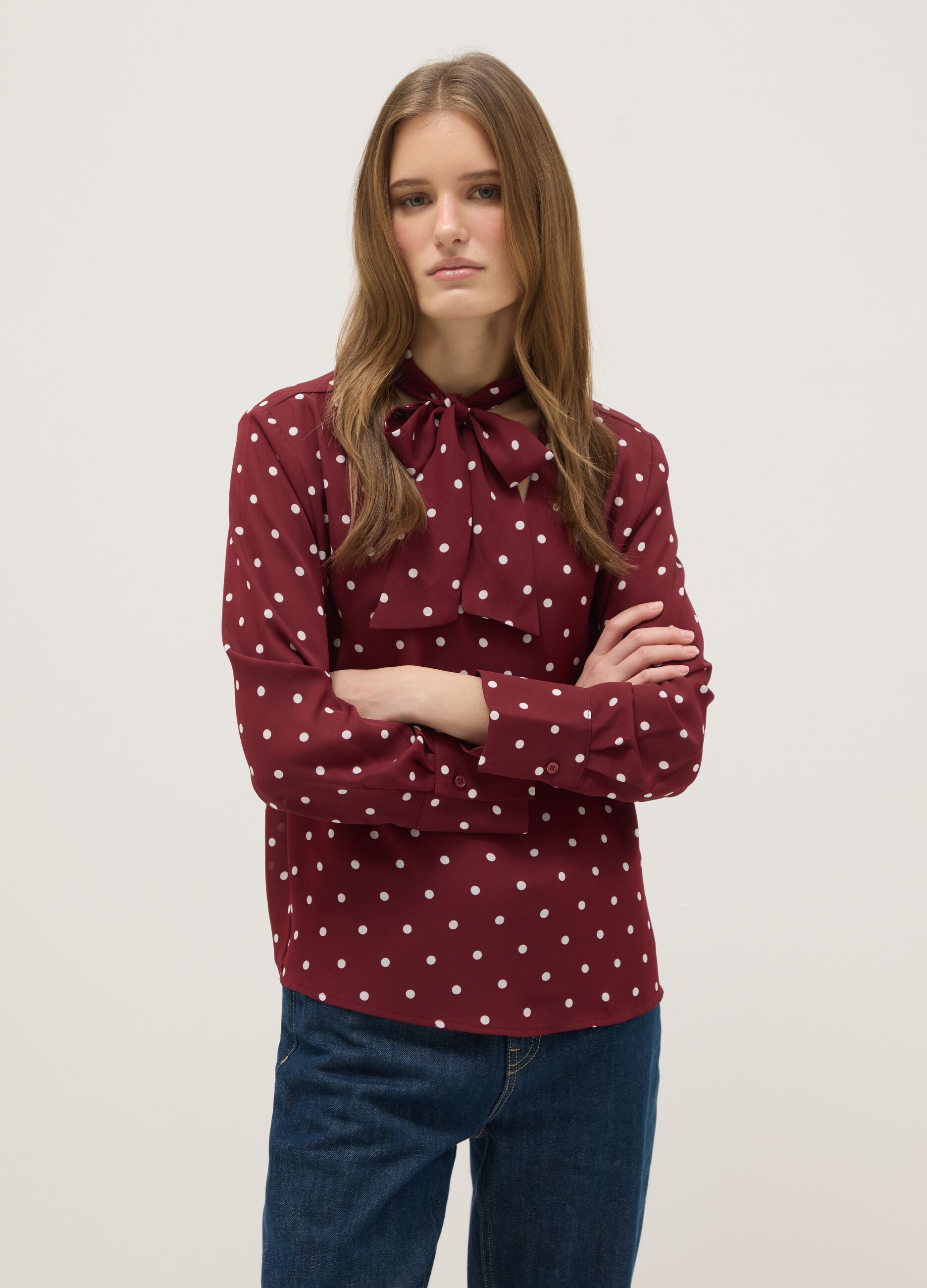 Crepe Burgundy Polka Dot Shirt