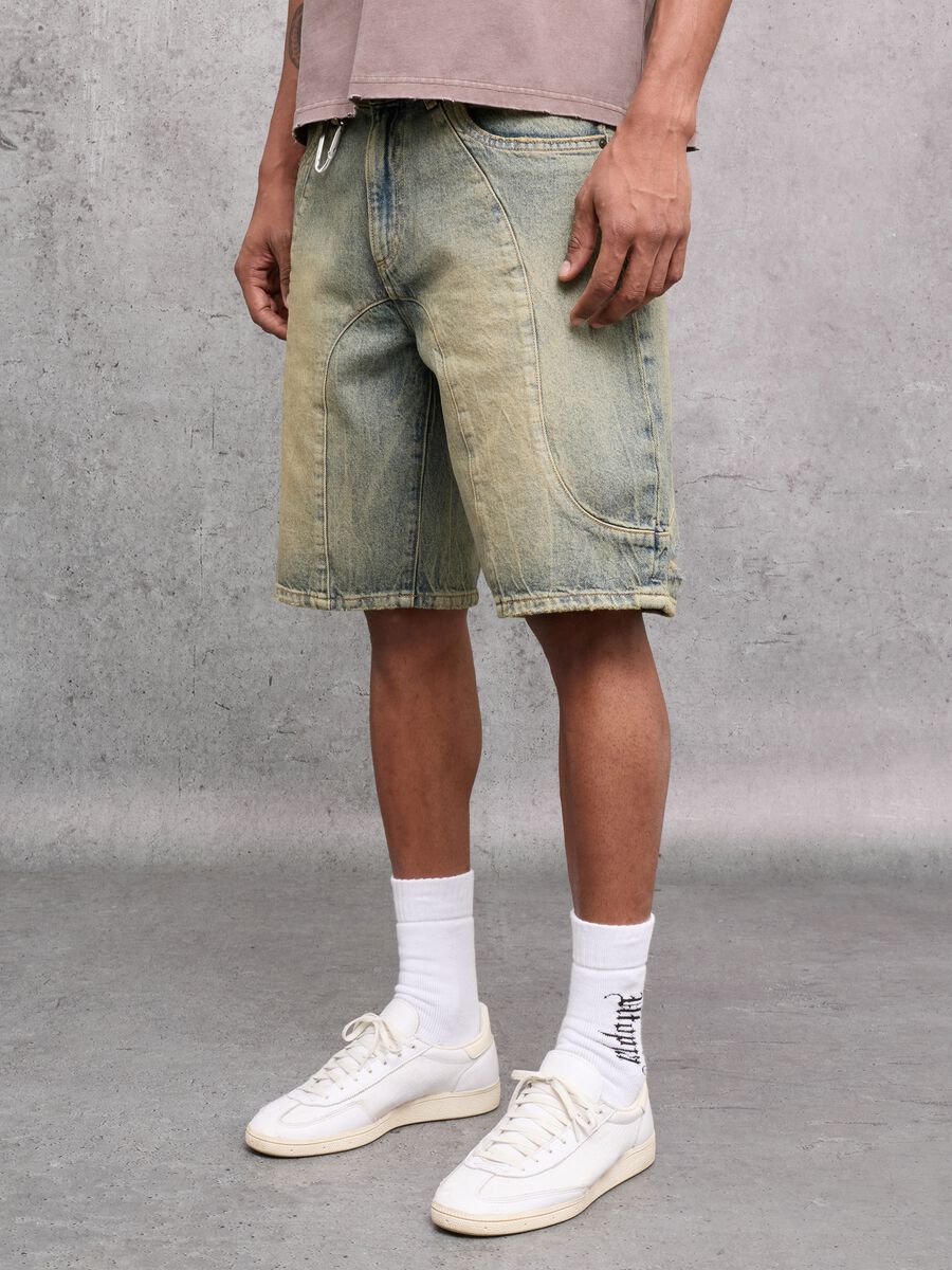 Washed Light Blue & Tea Denim Shorts_1