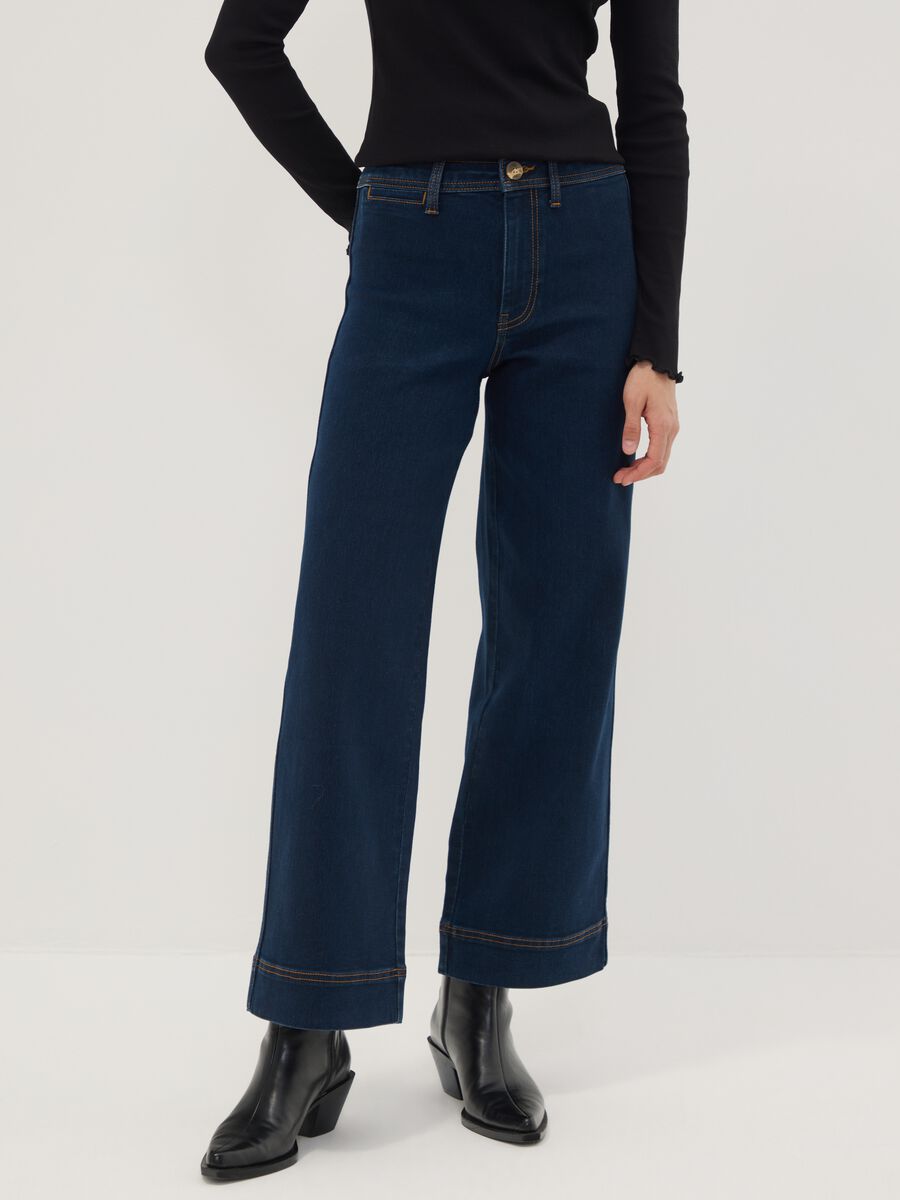 Blue wide-leg jeans in stretch cotton_1