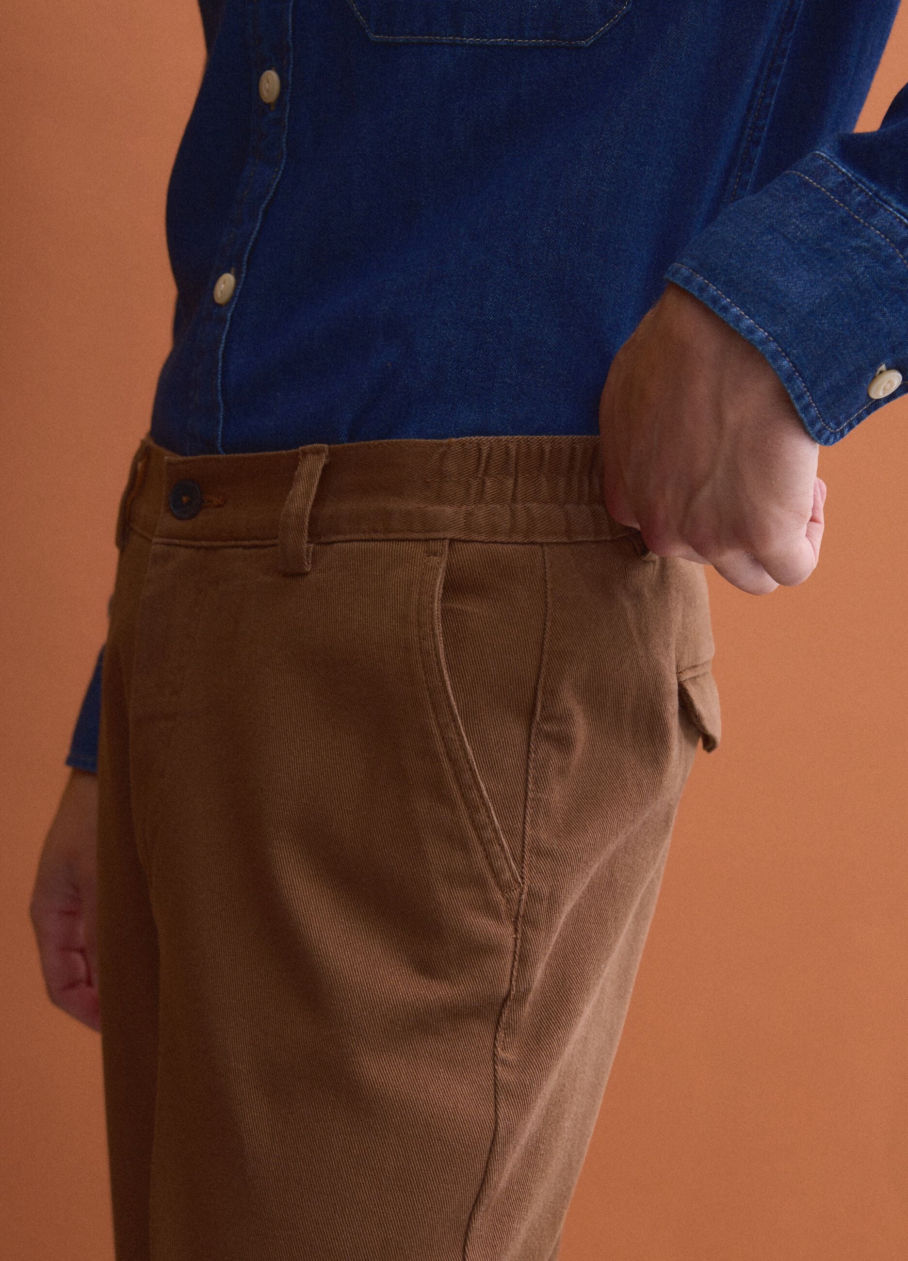 Brown stretch cotton straight-fit chino trousers