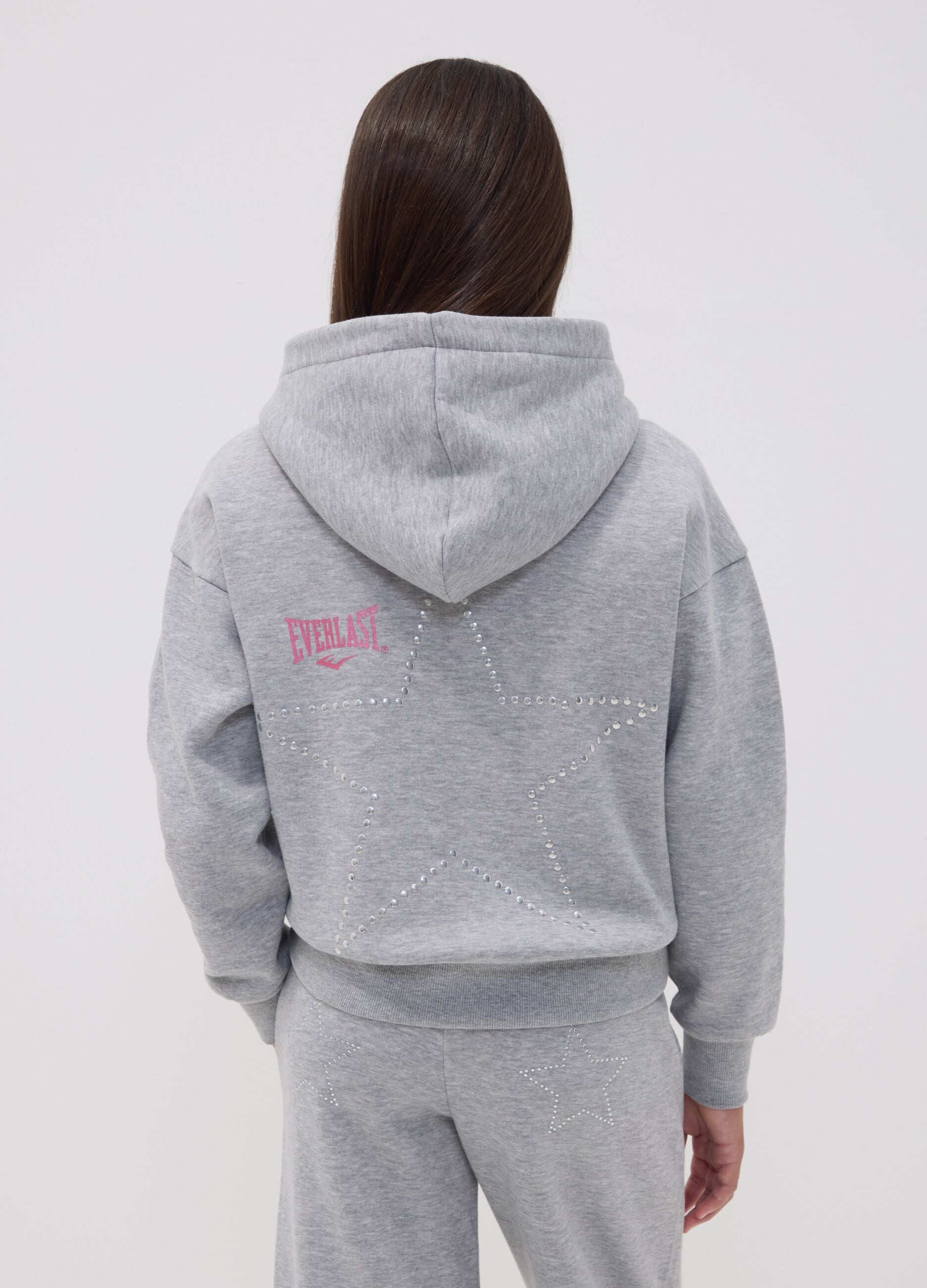 Grey cotton-blend hoodie for girls, regular fit
