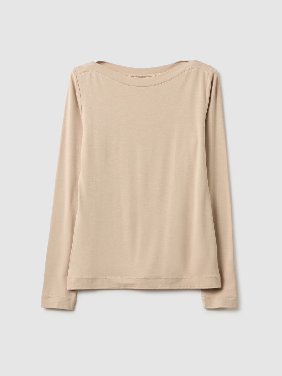 Beige crew neck long sleeve regular fit top_4