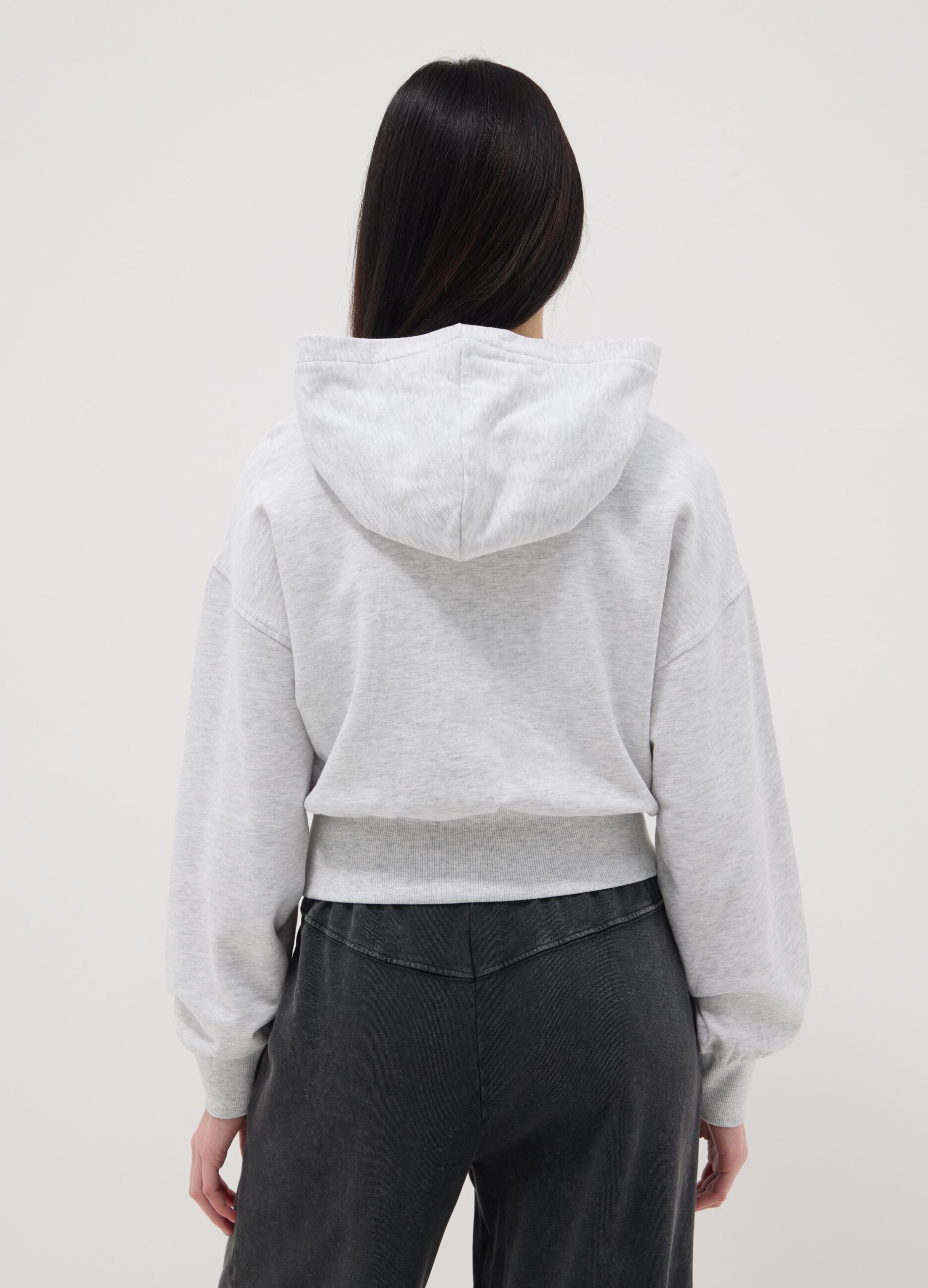 Grey pure cotton hoodie for girls with relaxed fit
