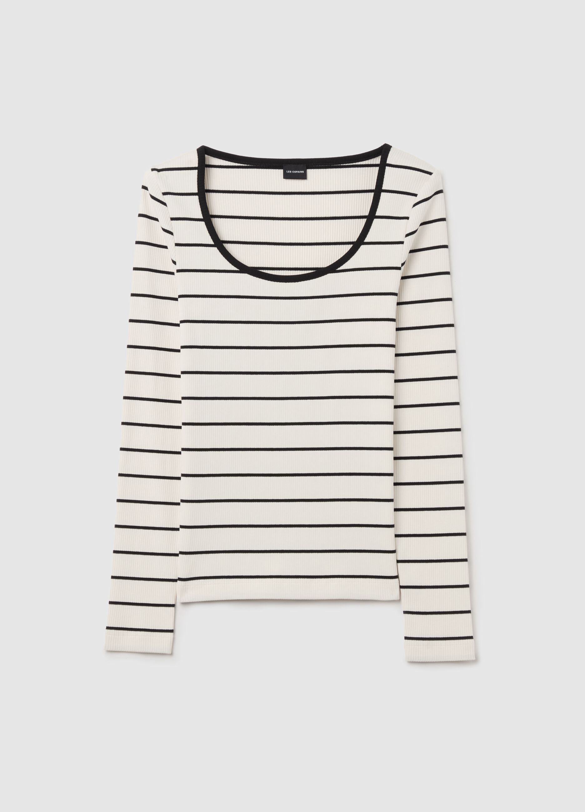 Ribbed T-shirt with striped pattern
