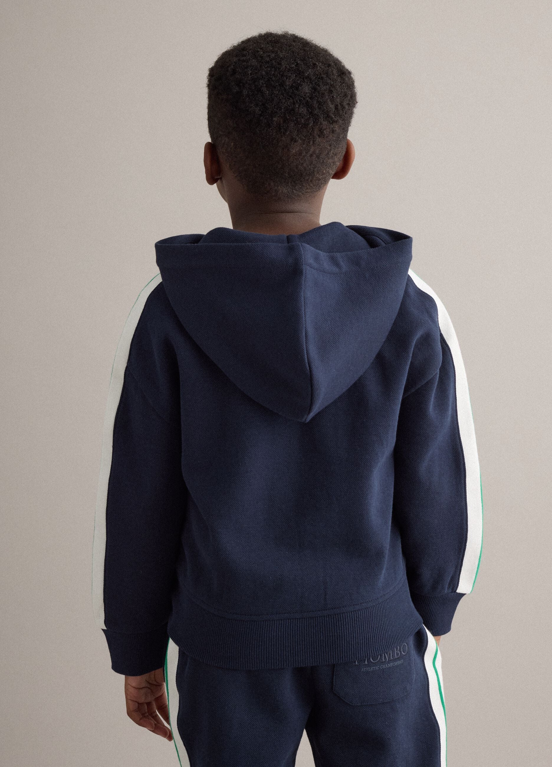 Blue cotton blend oversized fit hoodie for kids