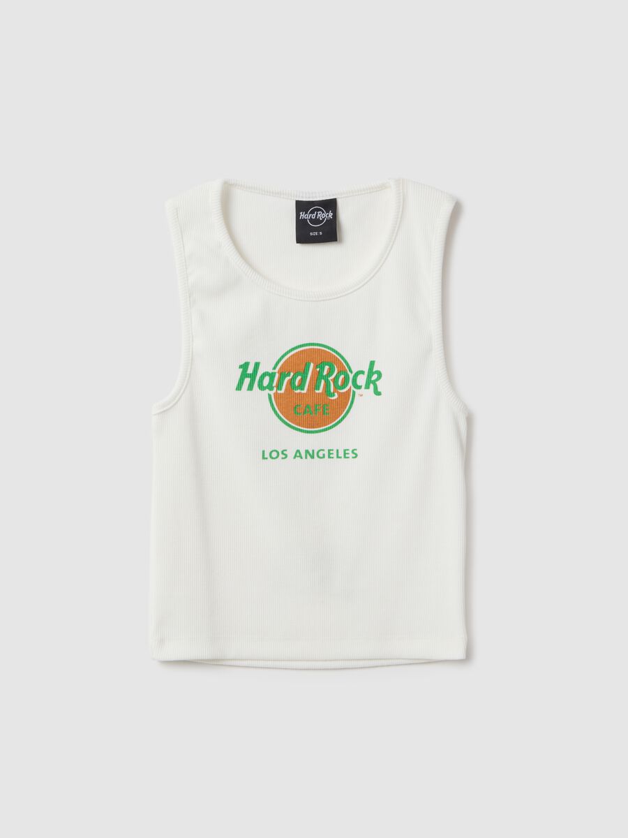 White cotton tank top regular fit with Hard Rock Cafe logo_4